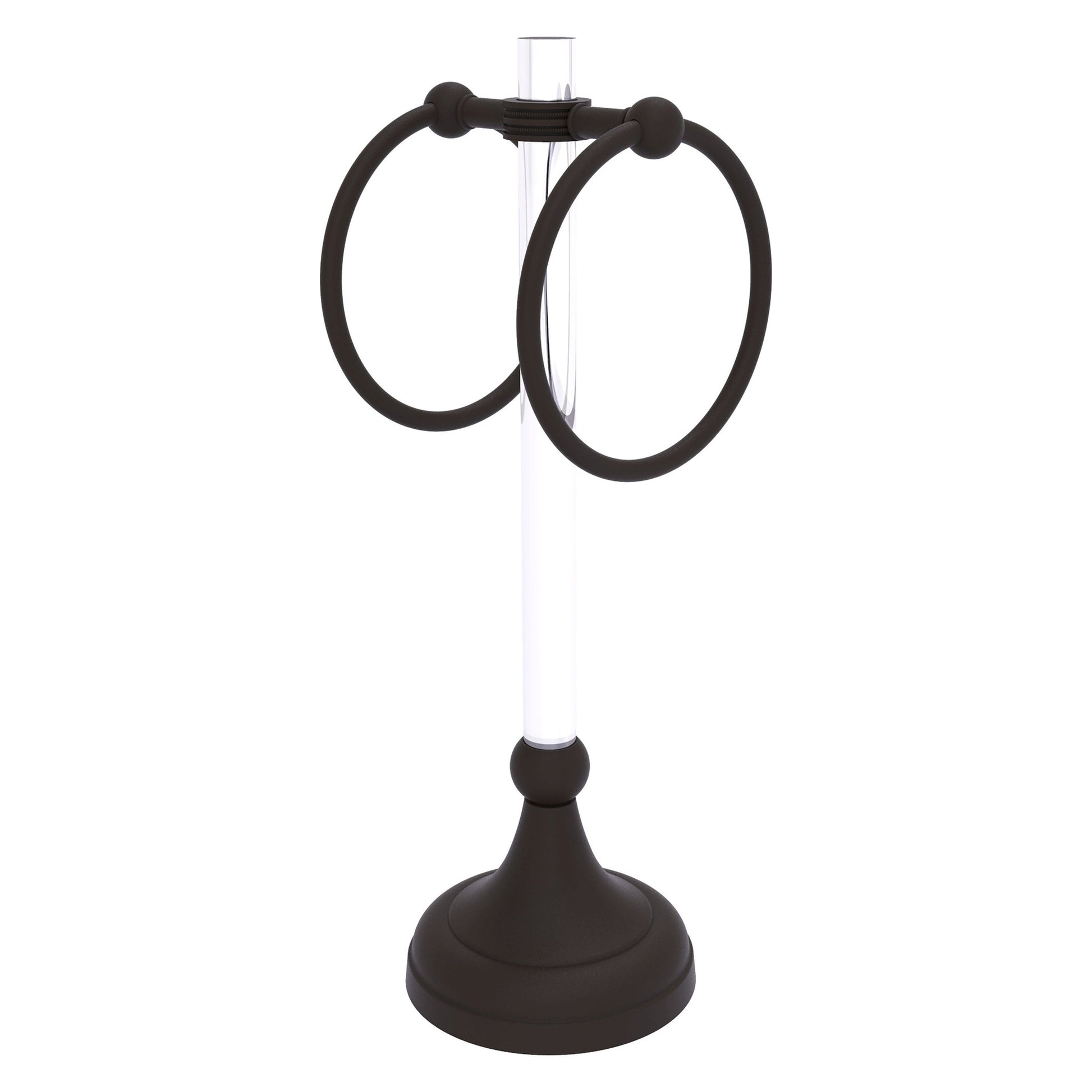 Allied Brass Pacific Grove 5.8" x 5.5" Oil Rubbed Bronze Solid Brass 2-Ring Vanity Top Guest Towel Ring With Dotted Accents
