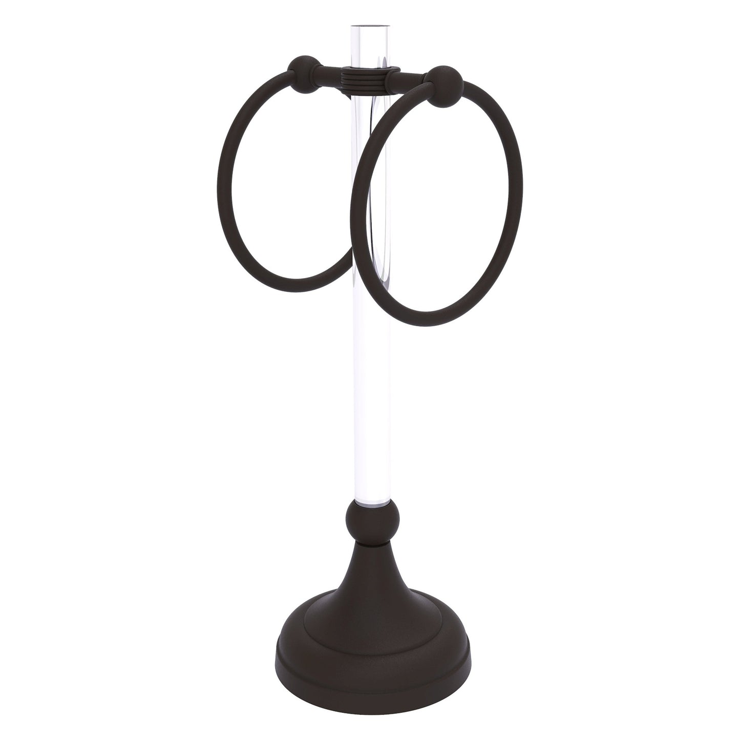 Allied Brass Pacific Grove 5.8" x 5.5" Oil Rubbed Bronze Solid Brass 2-Ring Vanity Top Guest Towel Ring With Grooved Accents