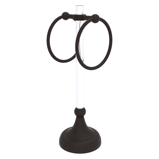 Allied Brass Pacific Grove 5.8" x 5.5" Oil Rubbed Bronze Solid Brass 2-Ring Vanity Top Guest Towel Ring With Grooved Accents