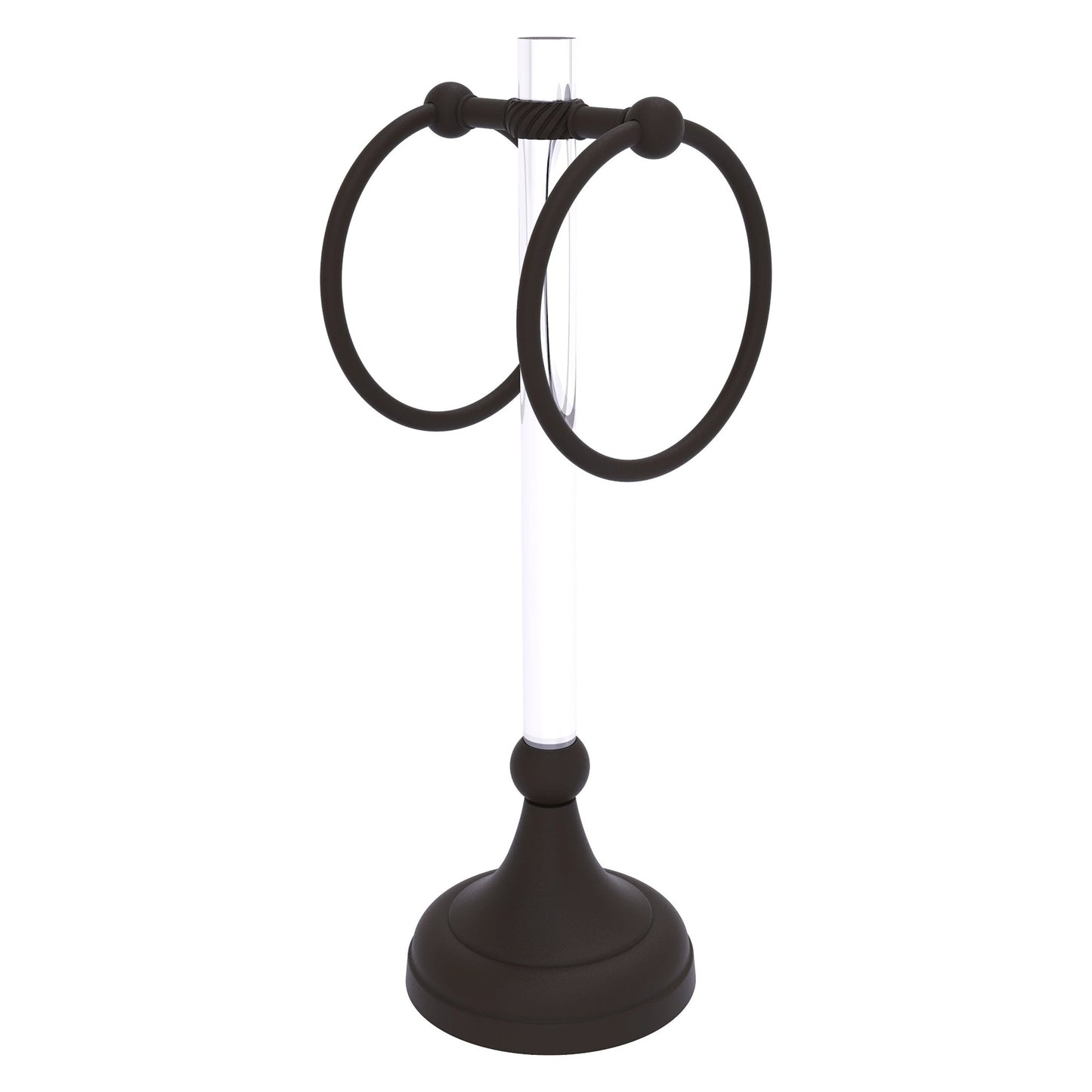 Allied Brass Pacific Grove 5.8" x 5.5" Oil Rubbed Bronze Solid Brass 2-Ring Vanity Top Guest Towel Ring With Twisted Accents