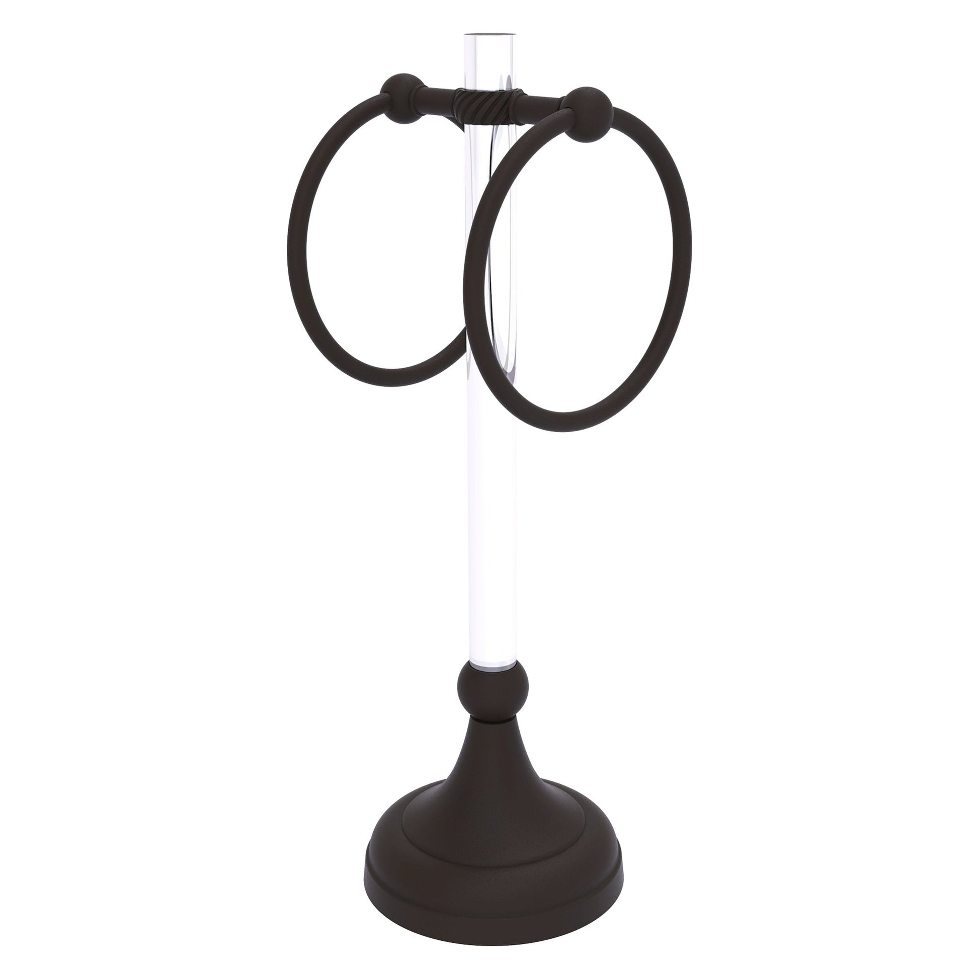 Allied Brass Pacific Grove 5.8" x 5.5" Oil Rubbed Bronze Solid Brass 2-Ring Vanity Top Guest Towel Ring With Twisted Accents