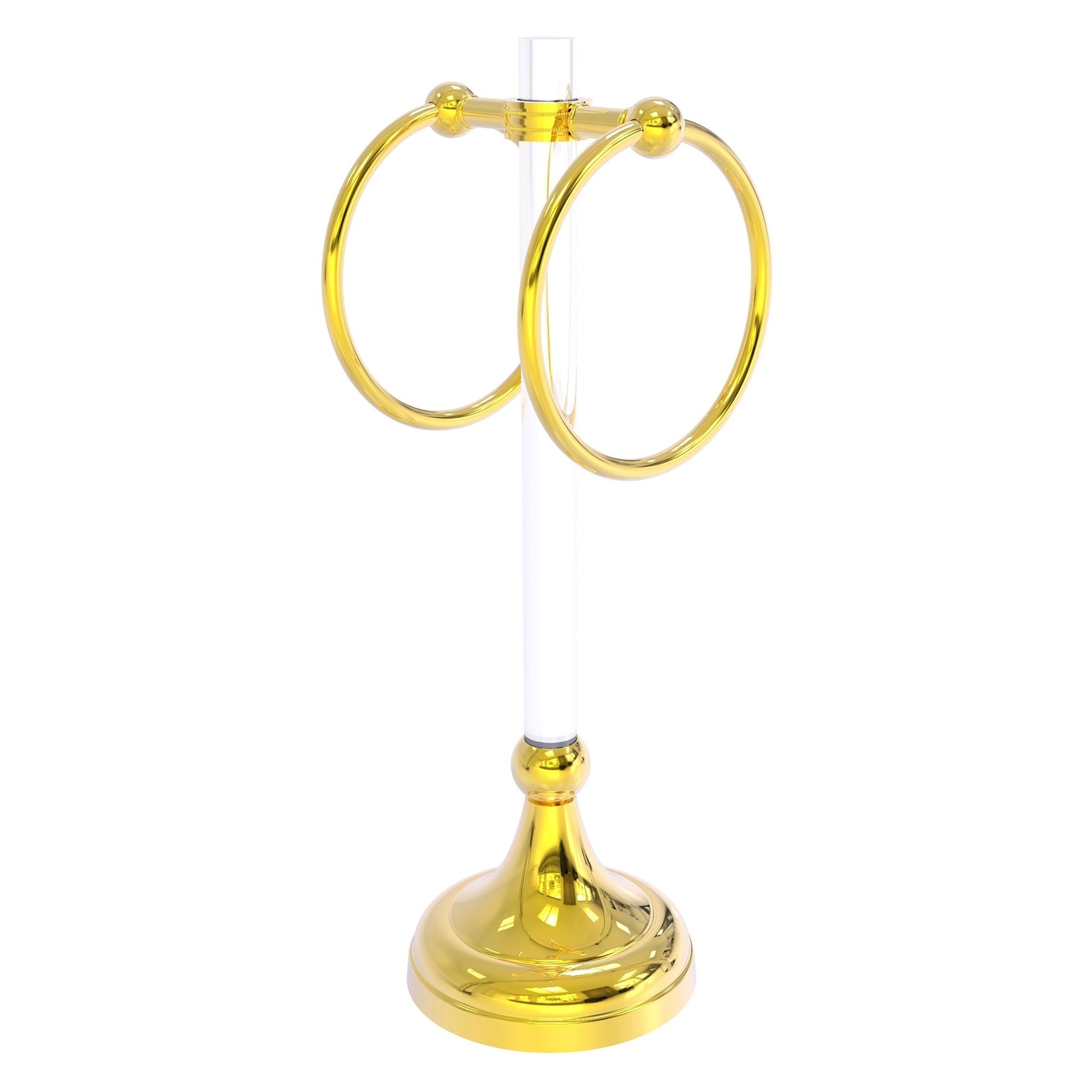 Allied Brass Pacific Grove 5.8" x 5.5" Polished Brass Solid Brass 2-Ring Vanity Top Guest Towel Ring With Dotted Accents