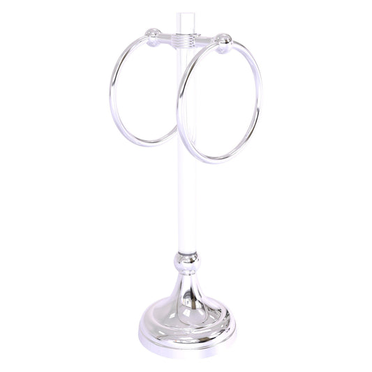 Allied Brass Pacific Grove 5.8" x 5.5" Polished Chrome Solid Brass 2-Ring Vanity Top Guest Towel Ring With Grooved Accents