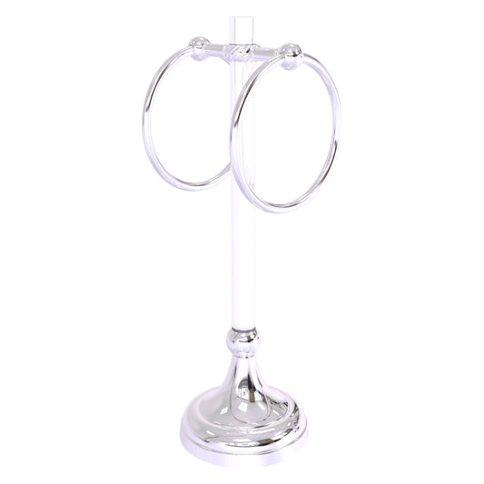 Allied Brass Pacific Grove 5.8" x 5.5" Polished Chrome Solid Brass 2-Ring Vanity Top Guest Towel Ring With Twisted Accents