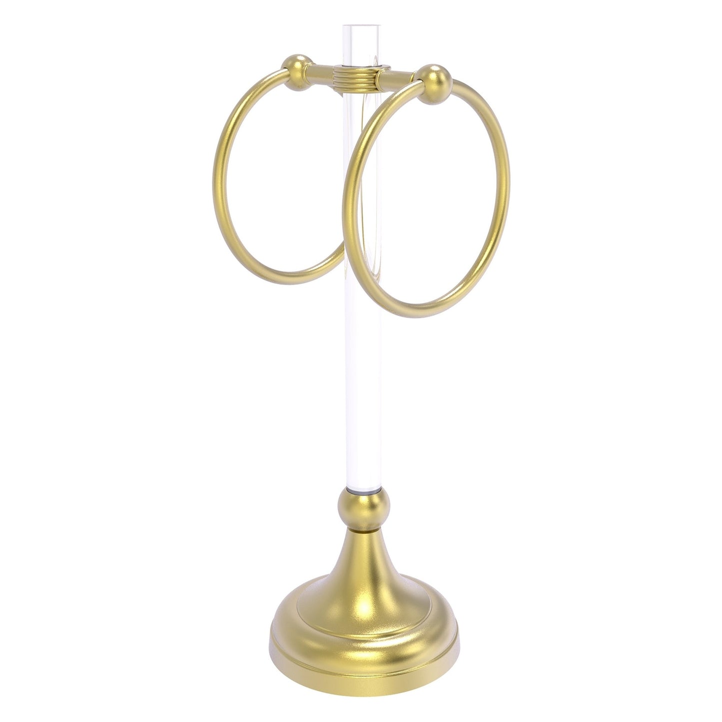 Allied Brass Pacific Grove 5.8" x 5.5" Satin Brass Solid Brass 2-Ring Vanity Top Guest Towel Ring With Grooved Accents