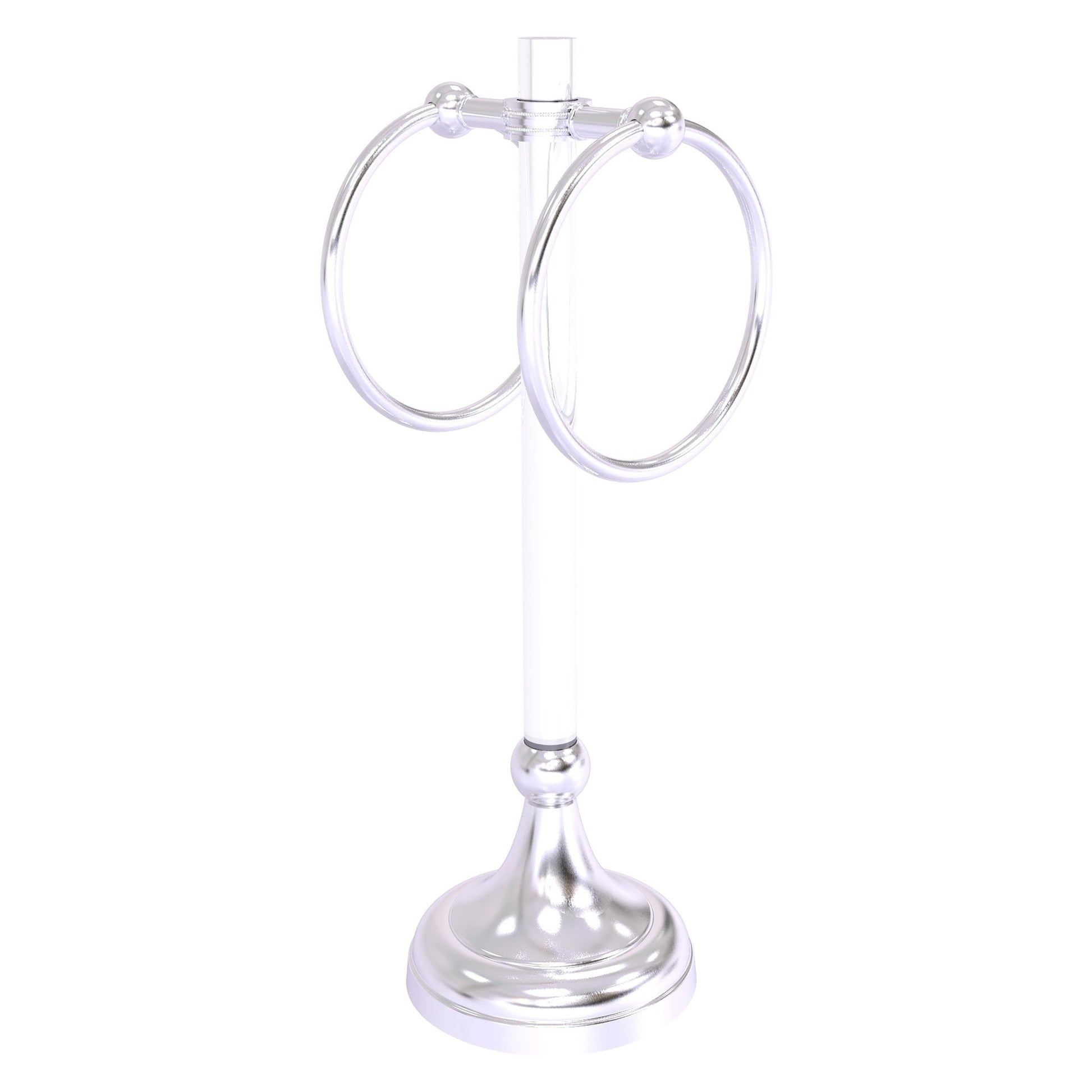 Allied Brass Pacific Grove 5.8" x 5.5" Satin Chrome Solid Brass 2-Ring Vanity Top Guest Towel Ring With Dotted Accents