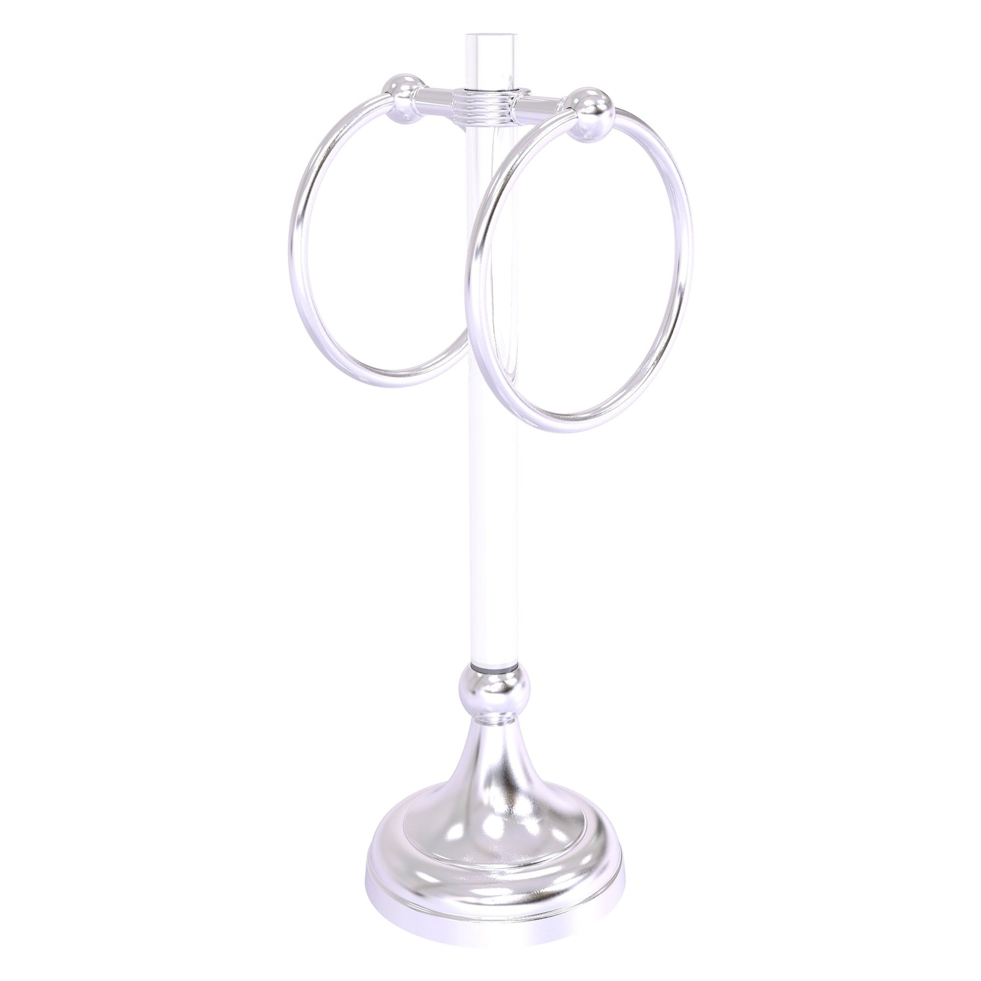 Allied Brass Pacific Grove 5.8" x 5.5" Satin Chrome Solid Brass 2-Ring Vanity Top Guest Towel Ring With Grooved Accents