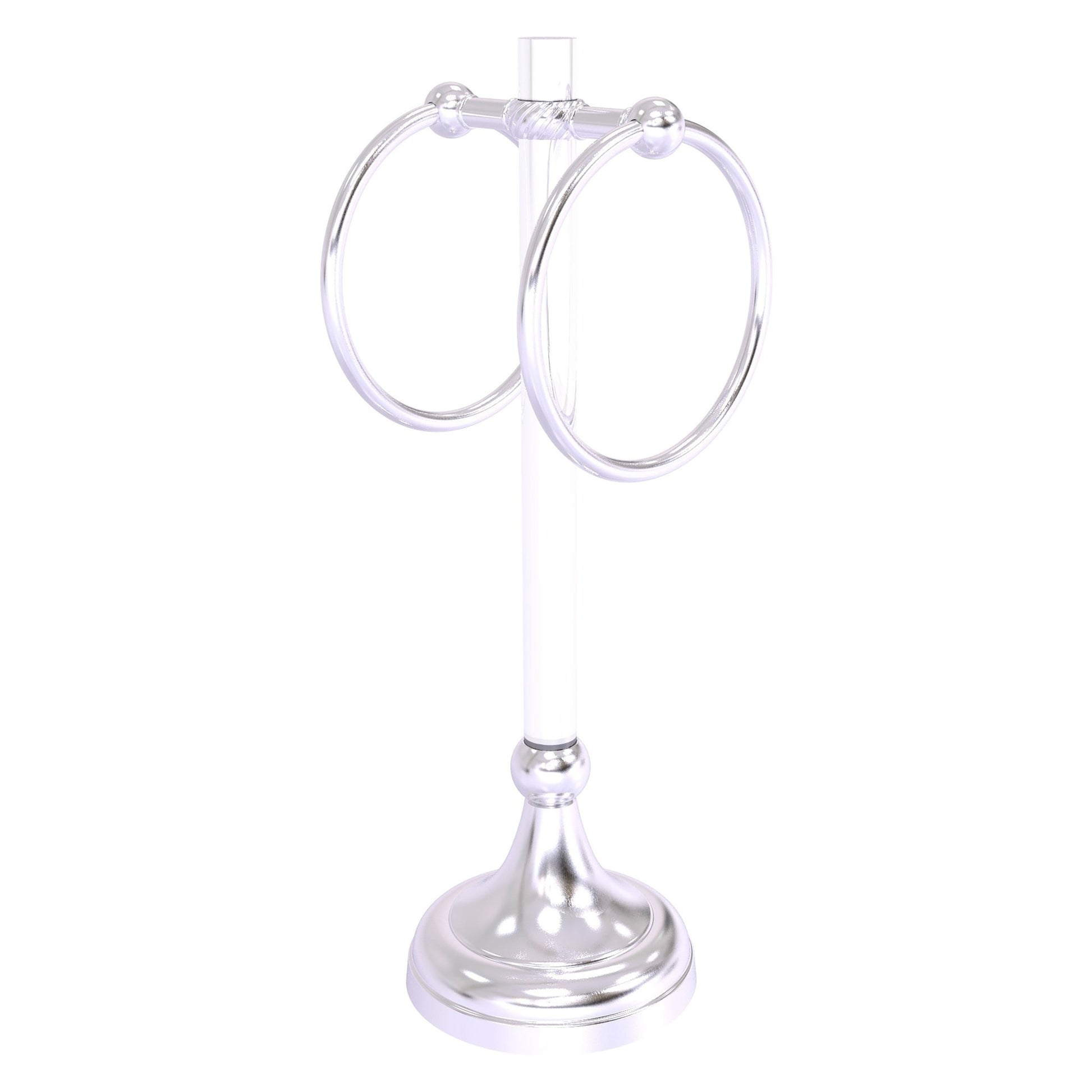 Allied Brass Pacific Grove 5.8" x 5.5" Satin Chrome Solid Brass 2-Ring Vanity Top Guest Towel Ring With Twisted Accents