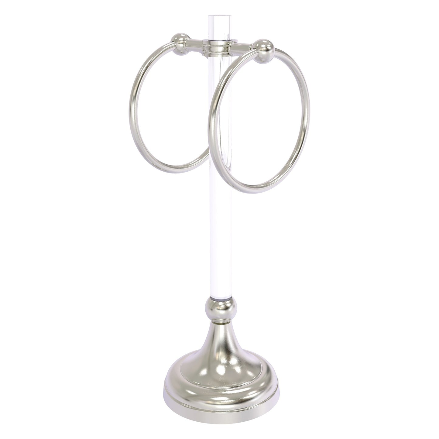 Allied Brass Pacific Grove 5.8" x 5.5" Satin Nickel Solid Brass 2-Ring Vanity Top Guest Towel Ring With Dotted Accents