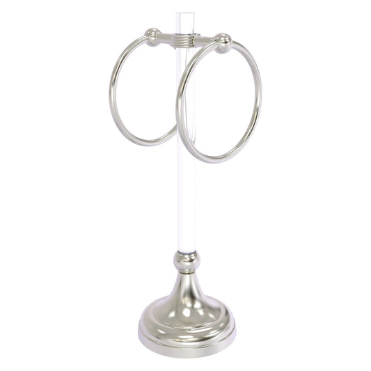 Allied Brass Pacific Grove 5.8" x 5.5" Satin Nickel Solid Brass 2-Ring Vanity Top Guest Towel Ring With Grooved Accents