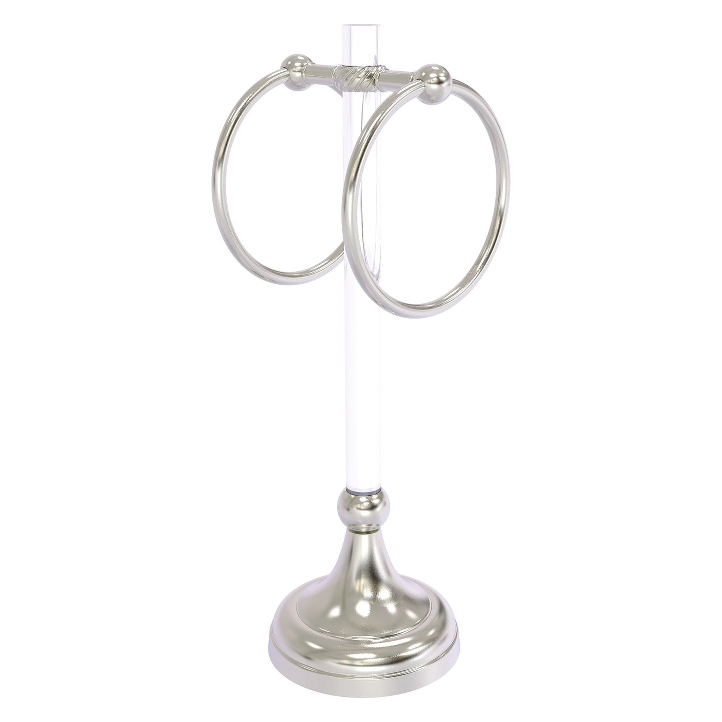 Allied Brass Pacific Grove 5.8" x 5.5" Satin Nickel Solid Brass 2-Ring Vanity Top Guest Towel Ring With Twisted Accents