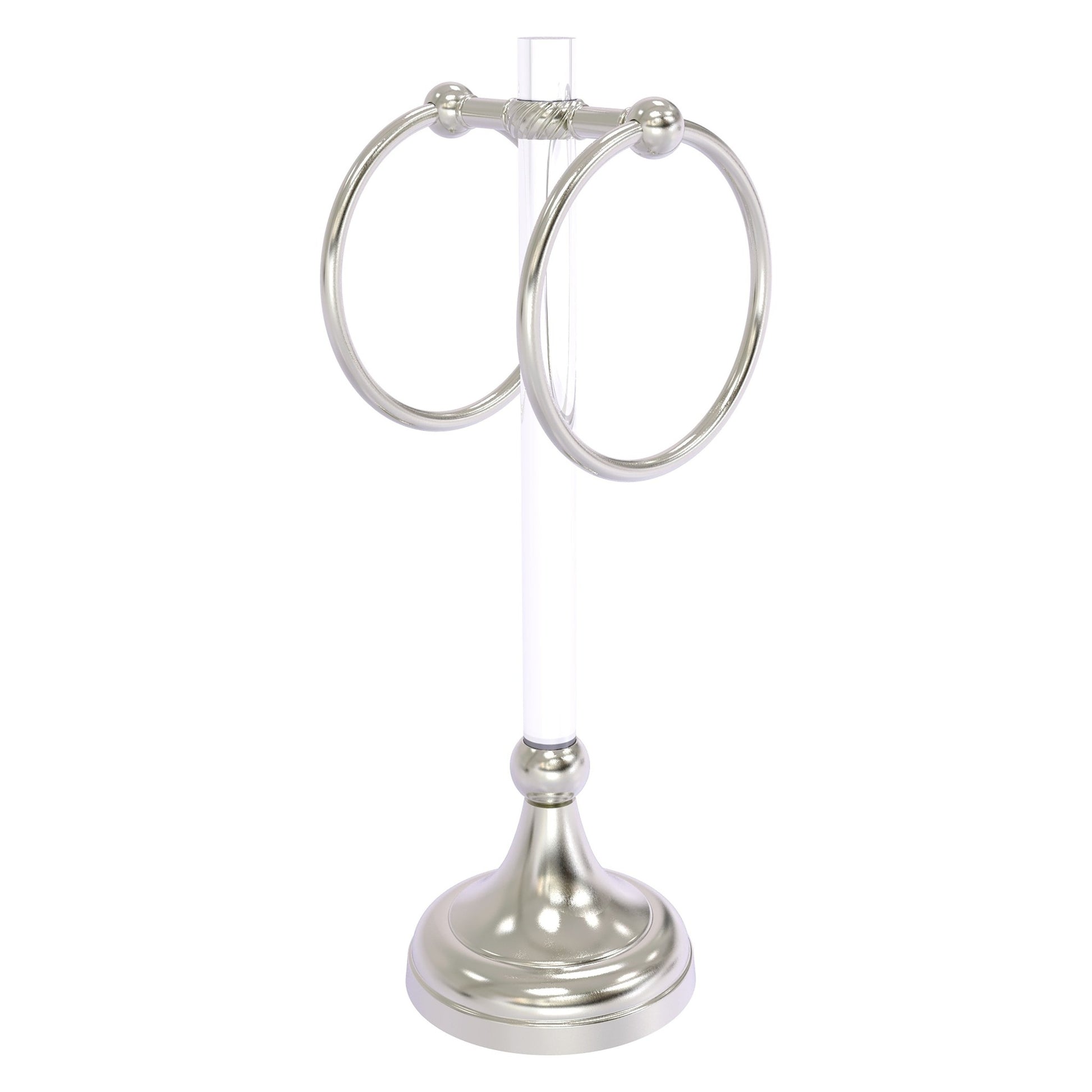 Allied Brass Pacific Grove 5.8" x 5.5" Satin Nickel Solid Brass 2-Ring Vanity Top Guest Towel Ring With Twisted Accents
