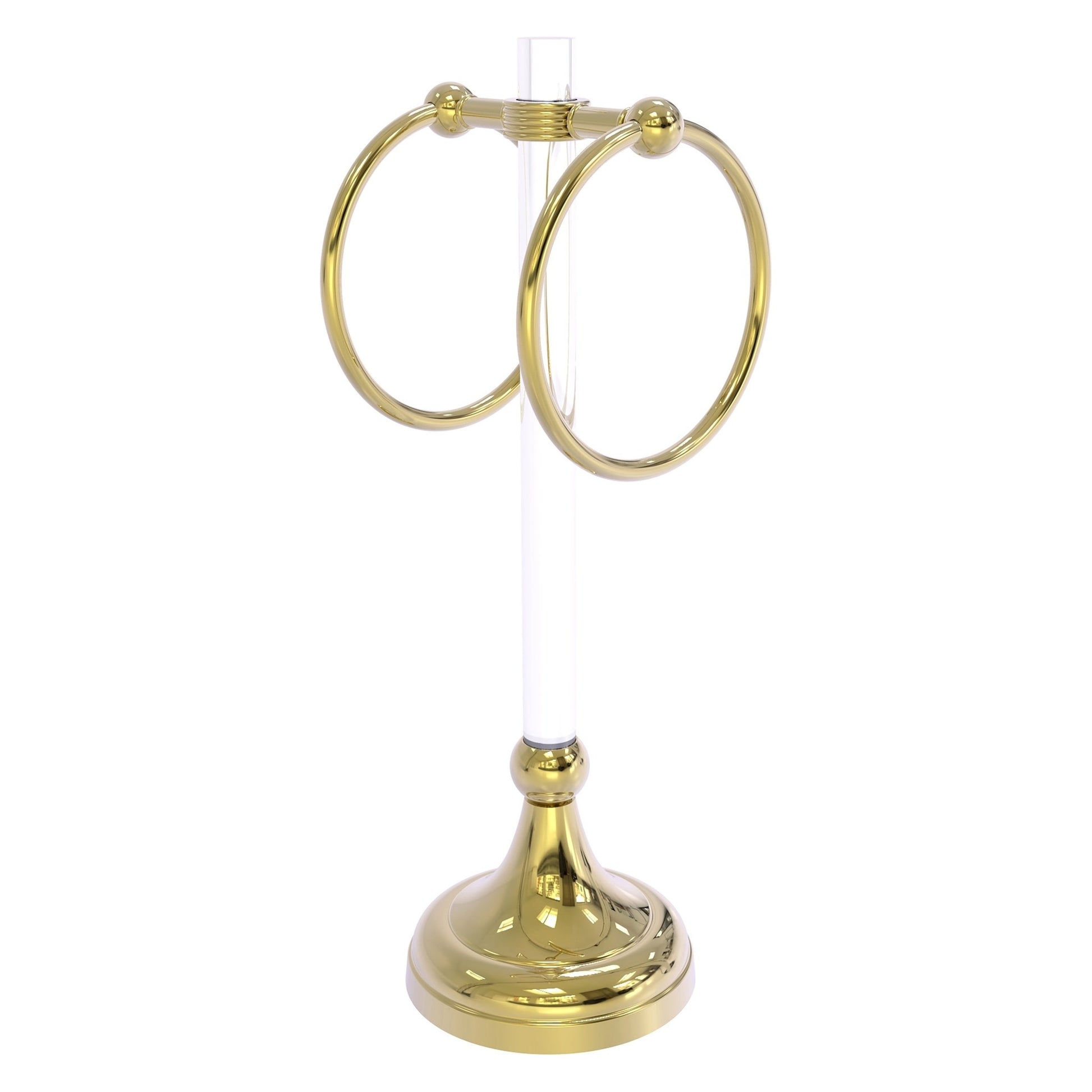 Allied Brass Pacific Grove 5.8" x 5.5" Unlacquered Brass Solid Brass 2-Ring Vanity Top Guest Towel Ring With Grooved Accents