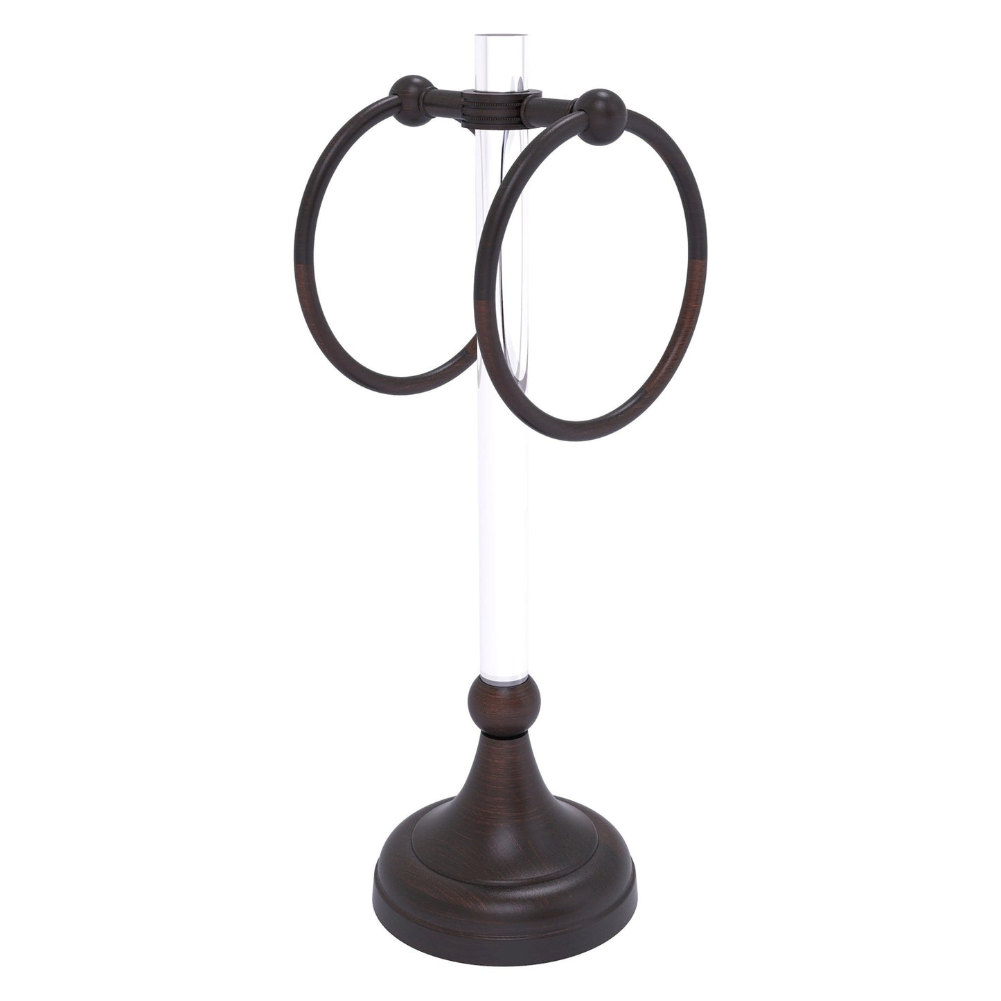 Allied Brass Pacific Grove 5.8" x 5.5" Venetian Bronze Solid Brass 2-Ring Vanity Top Guest Towel Ring With Dotted Accents