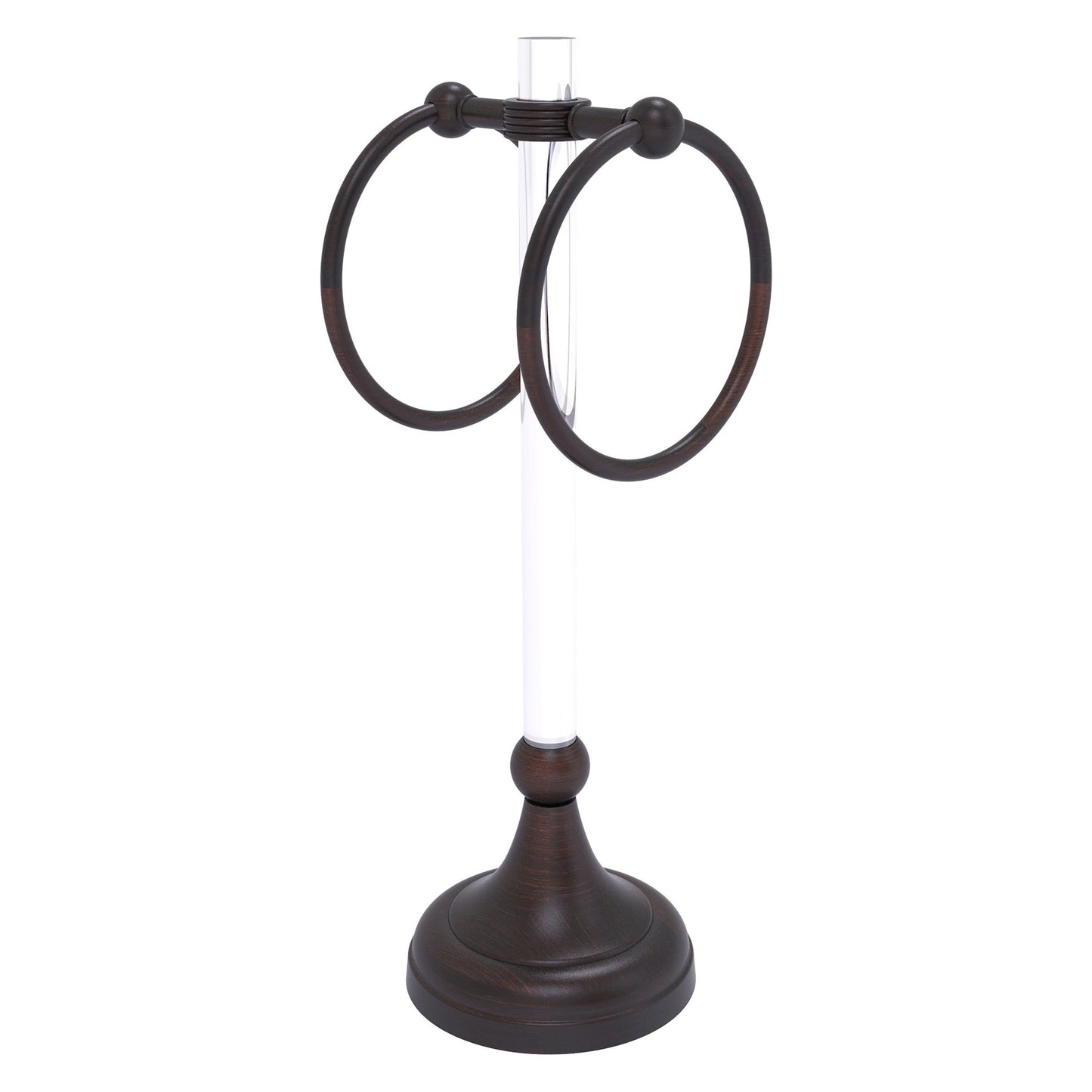 Allied Brass Pacific Grove 5.8" x 5.5" Venetian Bronze Solid Brass 2-Ring Vanity Top Guest Towel Ring With Grooved Accents