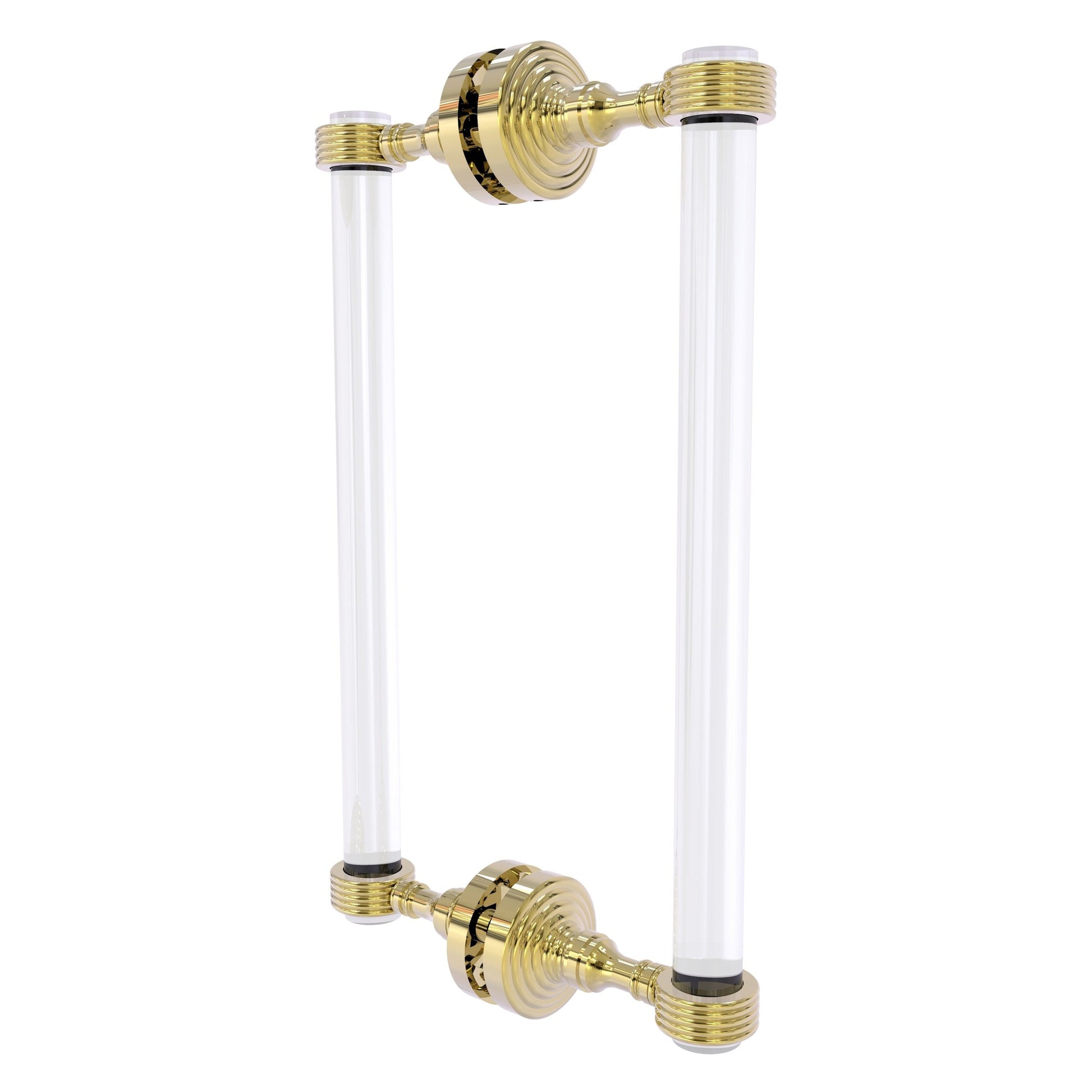 Allied Brass Pacific Grove 8.7" x 2.2" Unlacquered Brass Solid Brass 12-Inch Back-to-Back Shower Door Pull With Grooved Accents