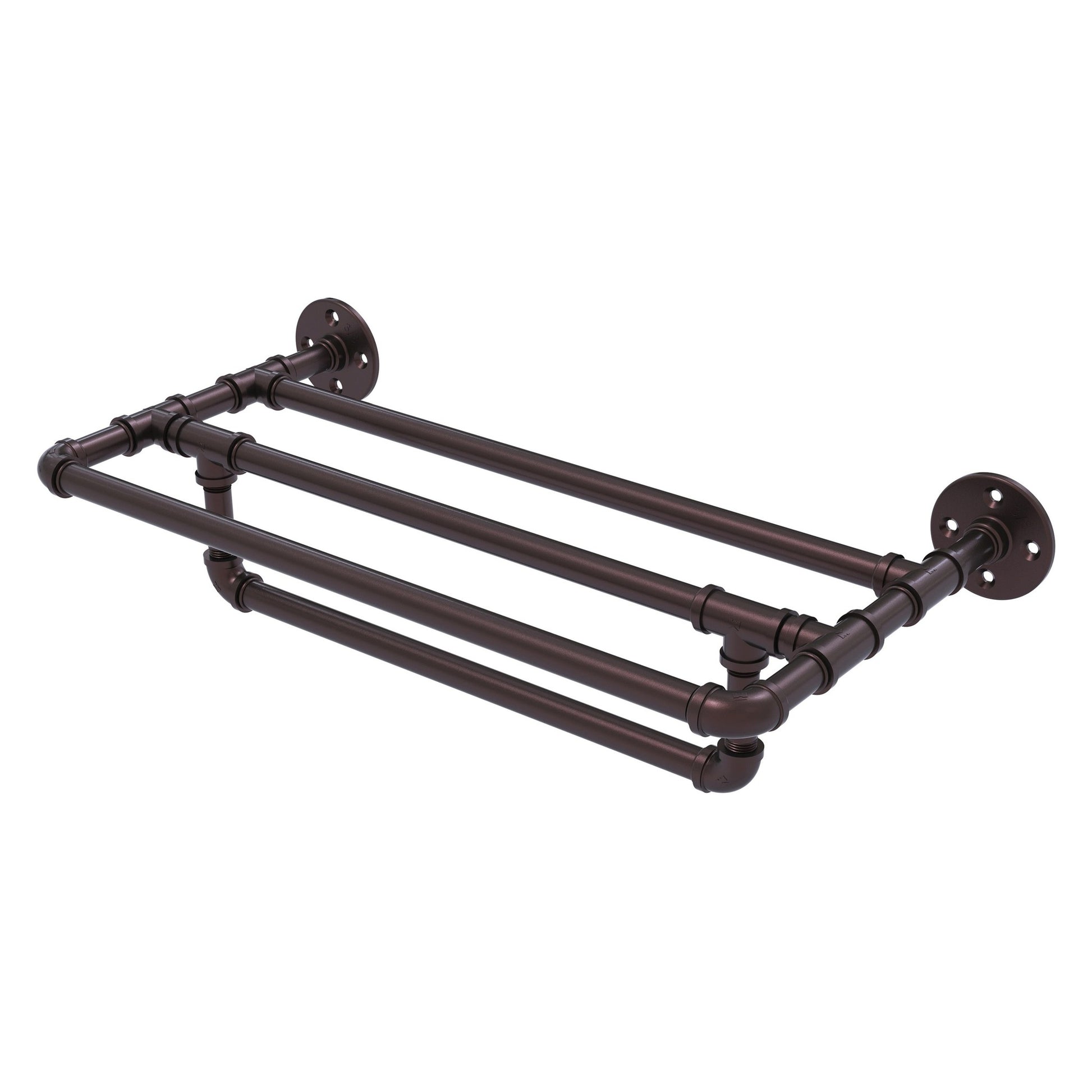 Allied Brass Pipeline 18" x 10.8" Antique Bronze Solid Brass Wall-Mounted Towel Shelf With Towel Bar