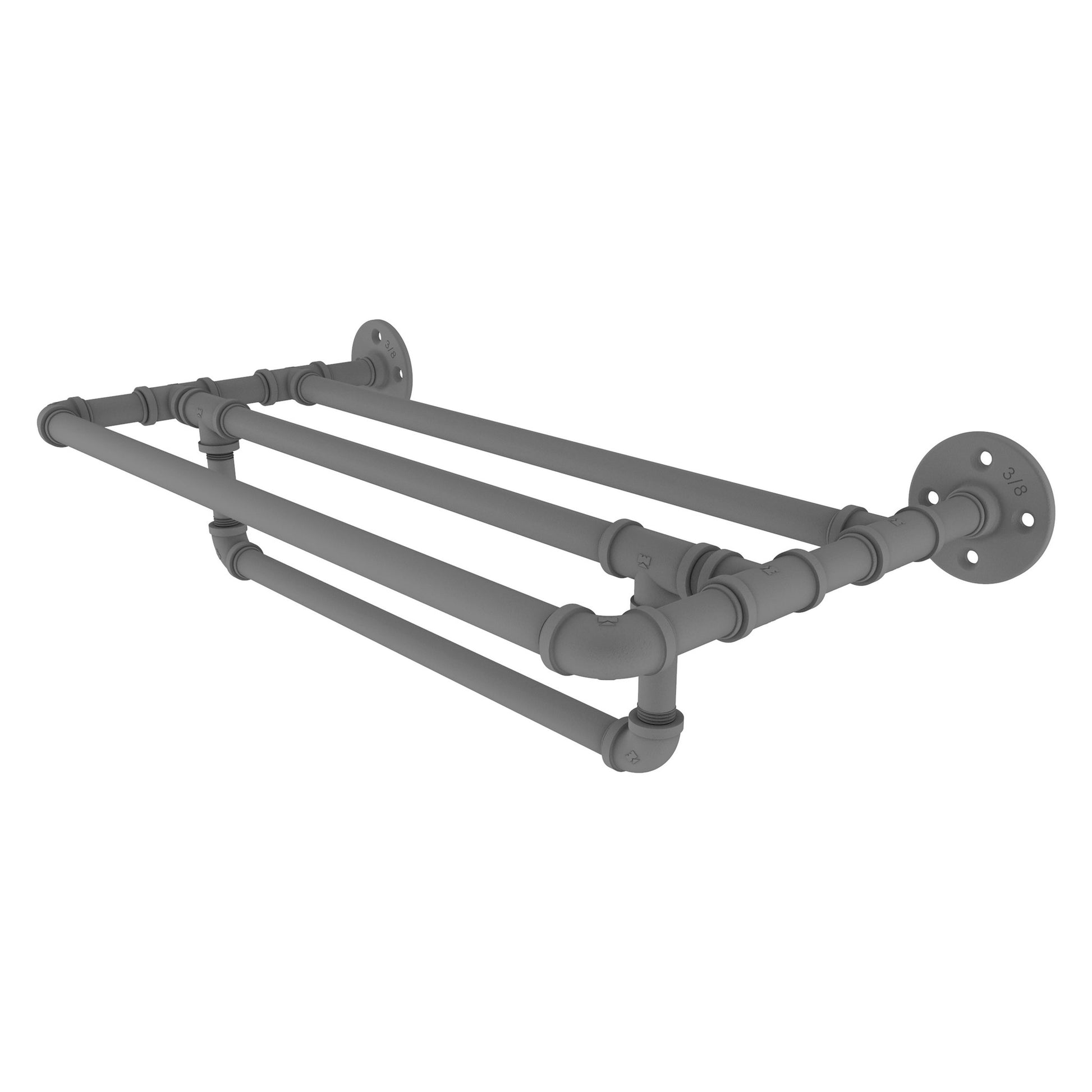 Allied Brass Pipeline 18" x 10.8" Matte Gray Solid Brass Wall-Mounted Towel Shelf With Towel Bar