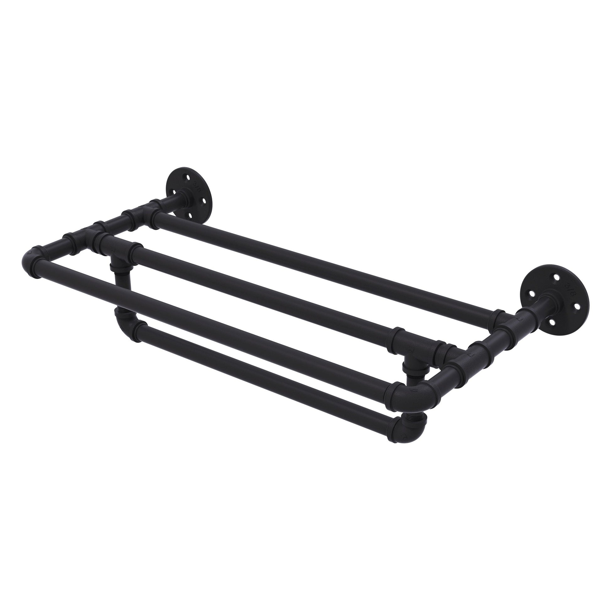 Allied Brass Pipeline 24" x 10.8" Matte Black Solid Brass Wall-Mounted Towel Shelf With Towel Bar