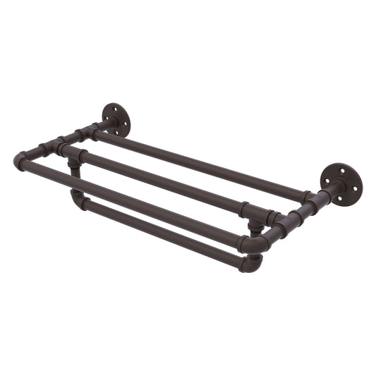 Allied Brass Pipeline 24" x 10.8" Oil Rubbed Bronze Solid Brass Wall-Mounted Towel Shelf With Towel Bar