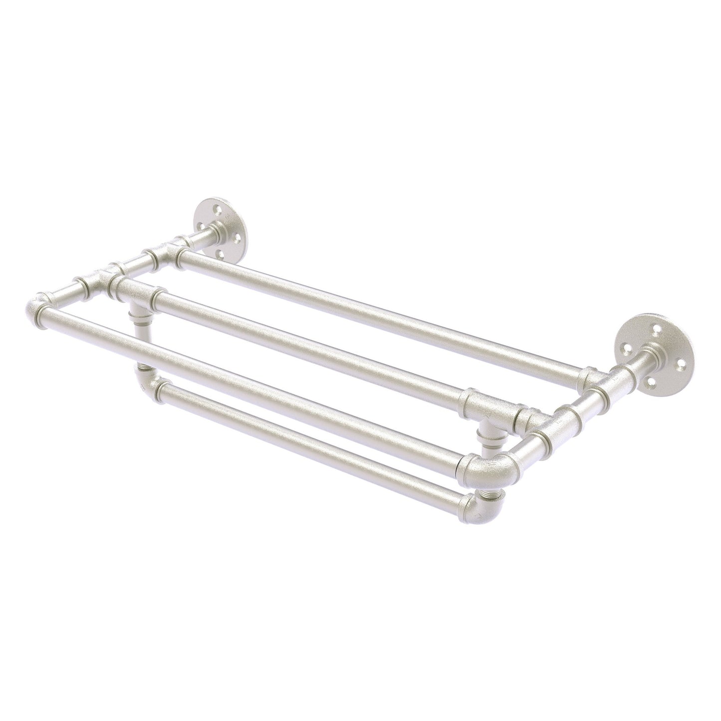 Allied Brass Pipeline 24" x 10.8" Satin Nickel Solid Brass Wall-Mounted Towel Shelf With Towel Bar