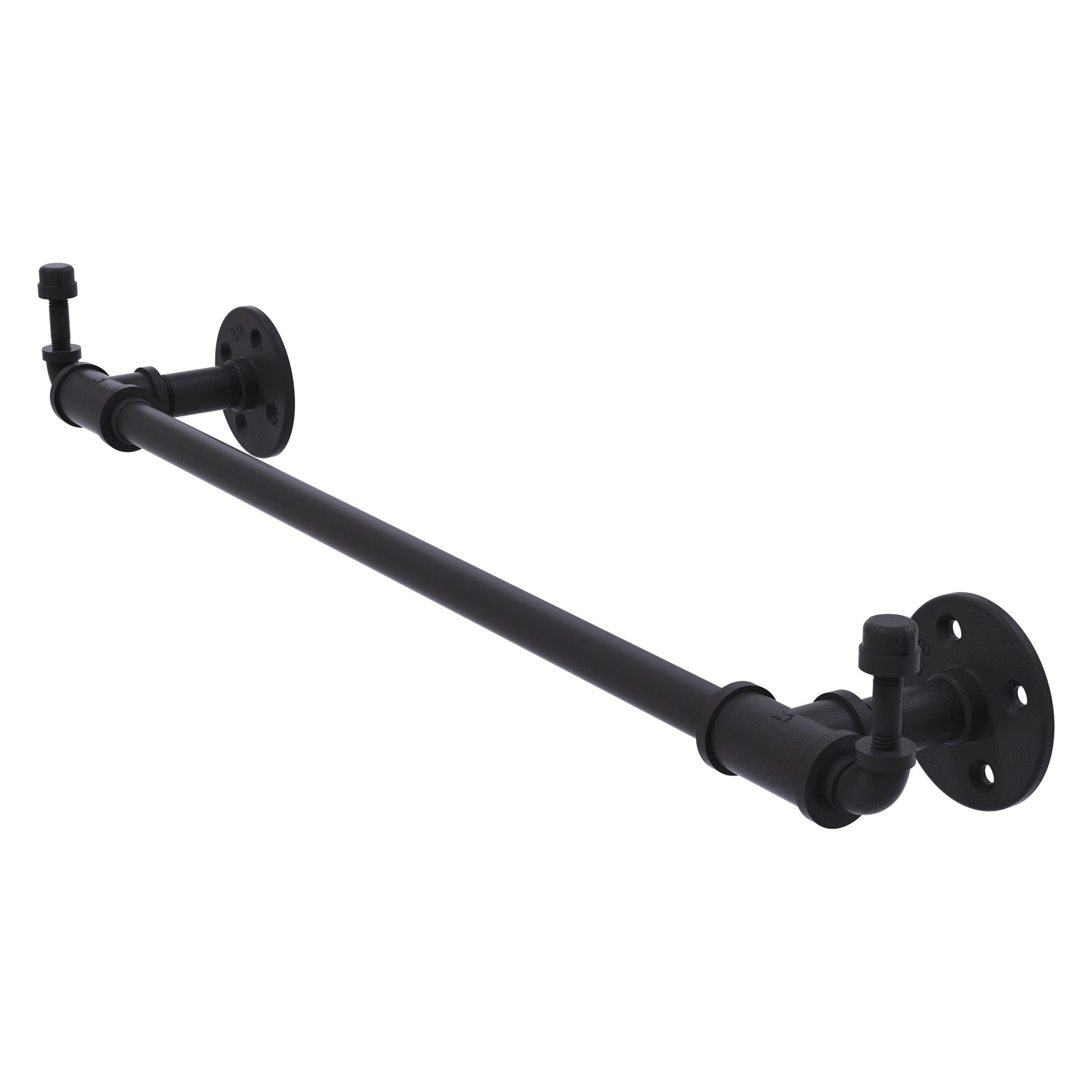 Allied Brass Pipeline 28.5" x 4" Matte Black Solid Brass Towel Bar With Integrated Hooks