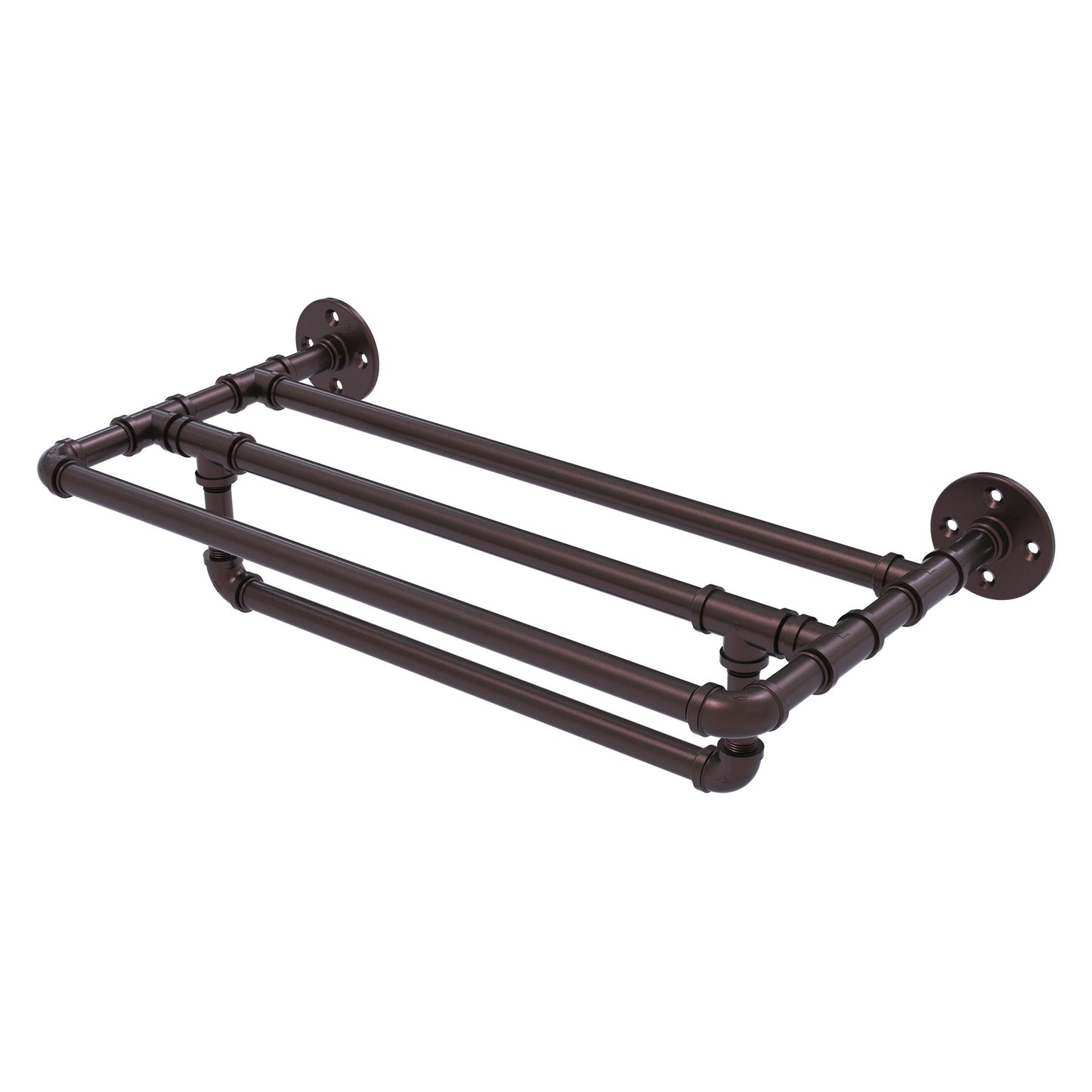 Allied Brass Pipeline 30" x 10.8" Antique Bronze Solid Brass Wall-Mounted Towel Shelf With Towel Bar