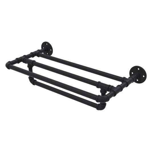 Allied Brass Pipeline 30" x 10.8" Matte Black Solid Brass Wall-Mounted Towel Shelf With Towel Bar