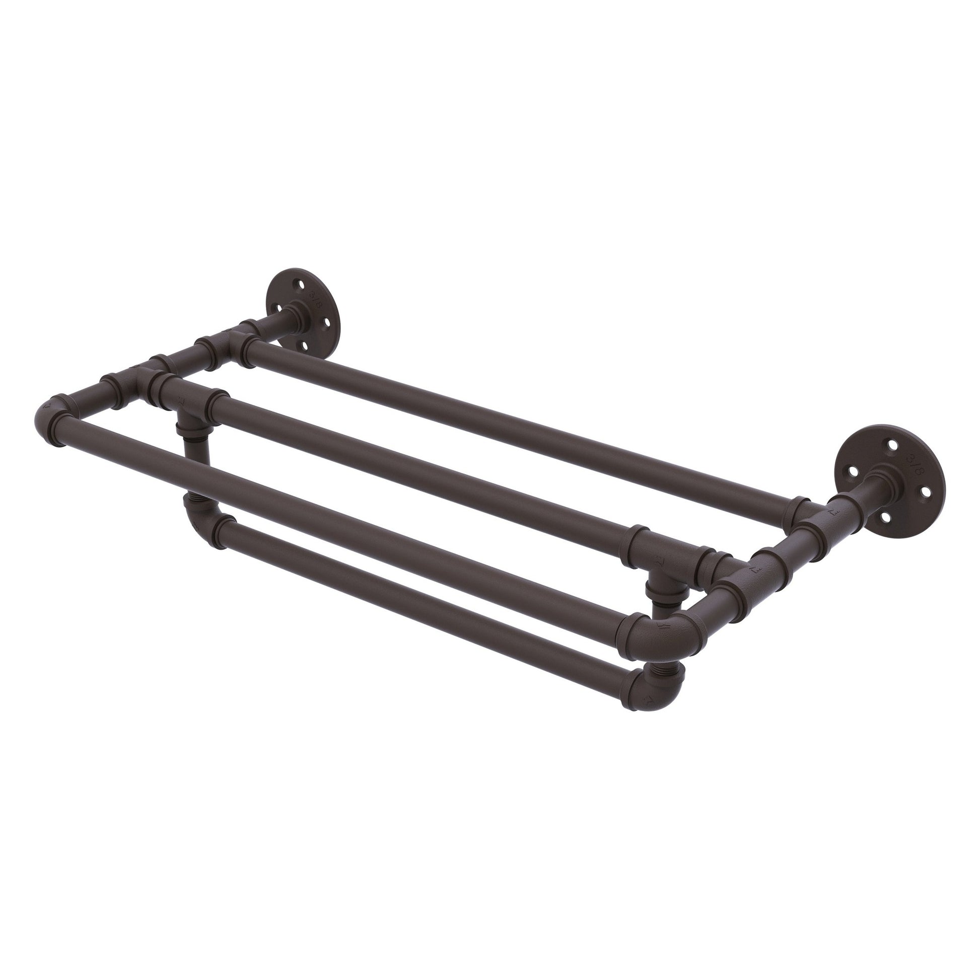 Allied Brass Pipeline 36" x 10.8" Oil Rubbed Bronze Solid Brass Wall-Mounted Towel Shelf With Towel Bar