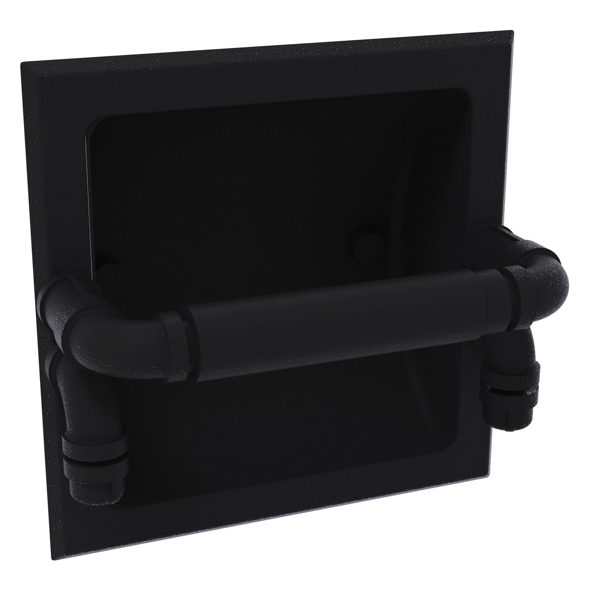 Allied Brass Pipeline 6.1" x 6.1" Matte Black Solid Brass Recessed Toilet Paper Holder