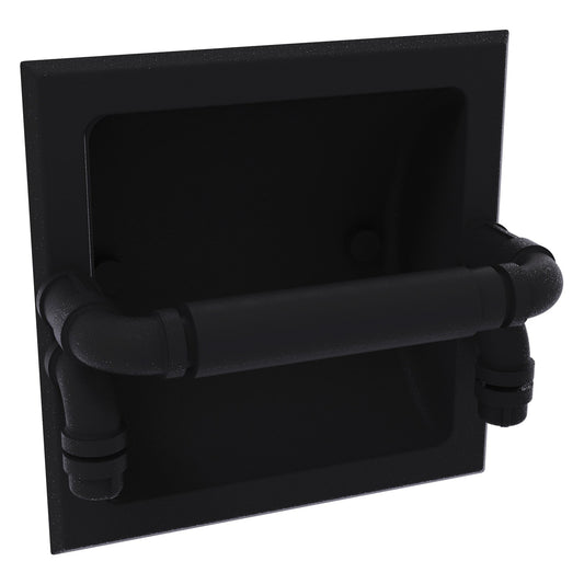 Allied Brass Pipeline 6.1" x 6.1" Matte Black Solid Brass Recessed Toilet Paper Holder