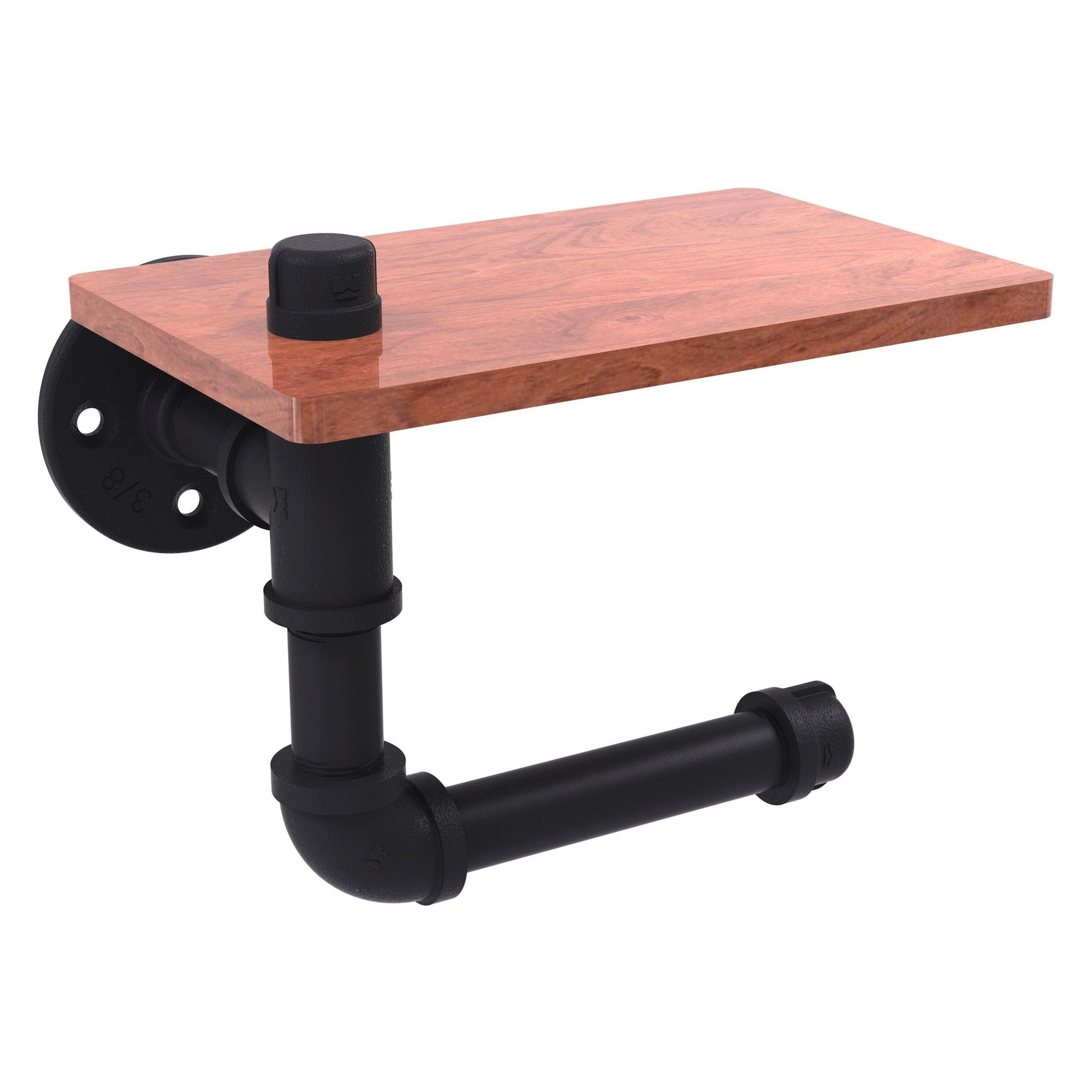 Allied Brass Pipeline 8.3" x 5.2" Matte Black Solid Brass Toilet Tissue Holder With Glass Shelf
