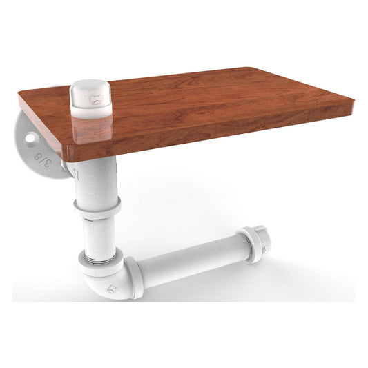 Allied Brass Pipeline 8.3" x 5.2" Matte White Solid Brass Toilet Tissue Holder With Glass Shelf