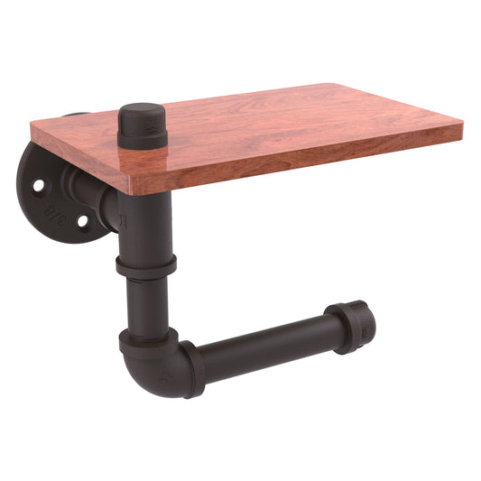 Allied Brass Pipeline 8.3" x 5.2" Oil Rubbed Bronze Solid Brass Toilet Tissue Holder With Glass Shelf
