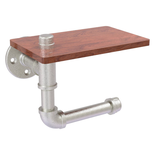 Allied Brass Pipeline 8.3" x 5.2" Satin Nickel Solid Brass Toilet Tissue Holder With Glass Shelf