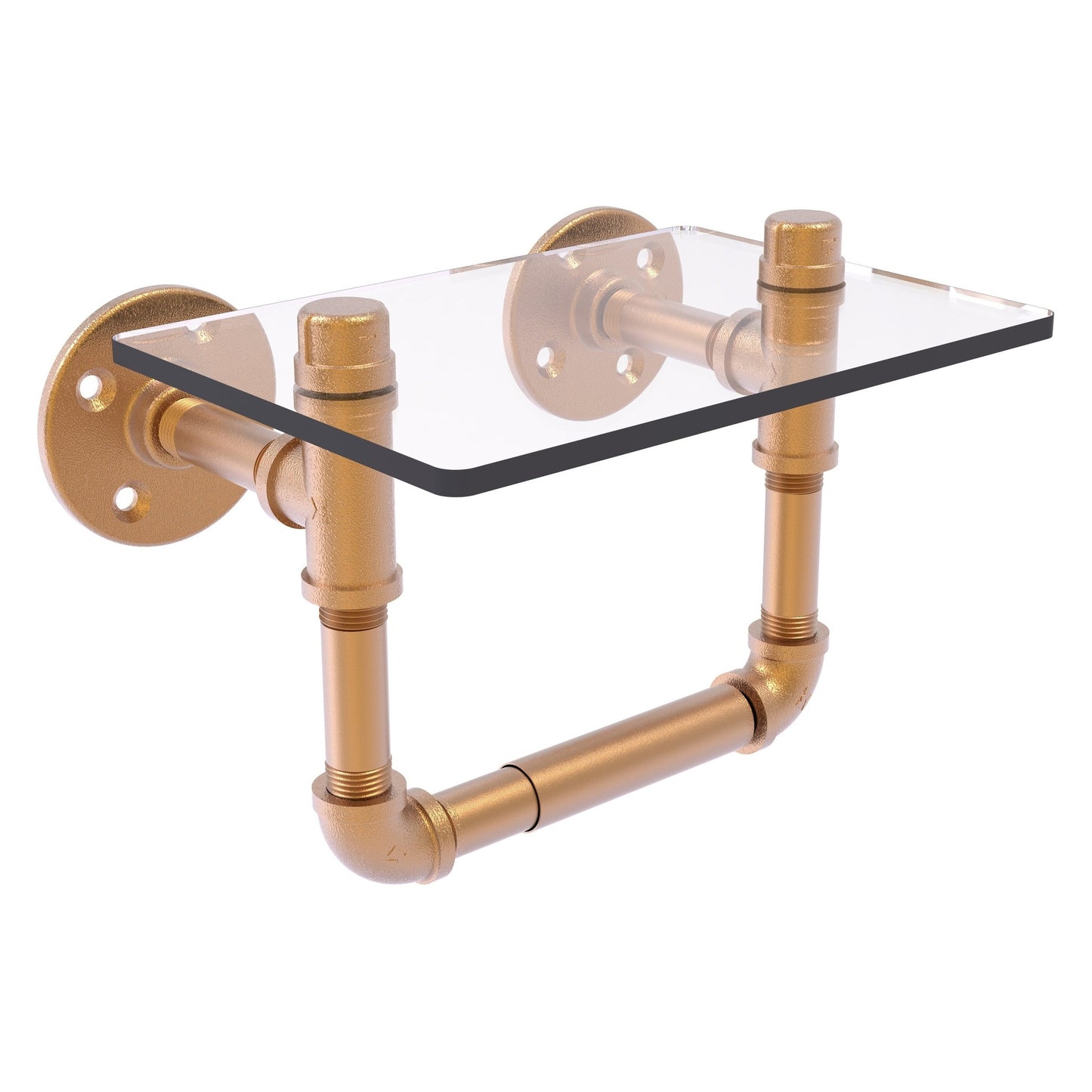 Allied Brass Pipeline 9.5" x 6.7" Brushed Bronze Solid Brass Toilet Tissue Holder With Glass Shelf