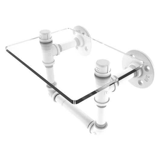 Allied Brass Pipeline 9.5" x 6.7" Matte White Solid Brass Toilet Tissue Holder With Glass Shelf