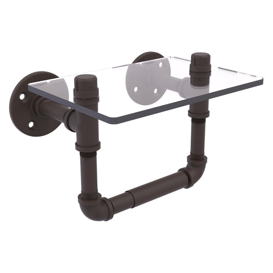 Allied Brass Pipeline 9.5" x 6.7" Oil Rubbed Bronze Solid Brass Toilet Tissue Holder With Glass Shelf