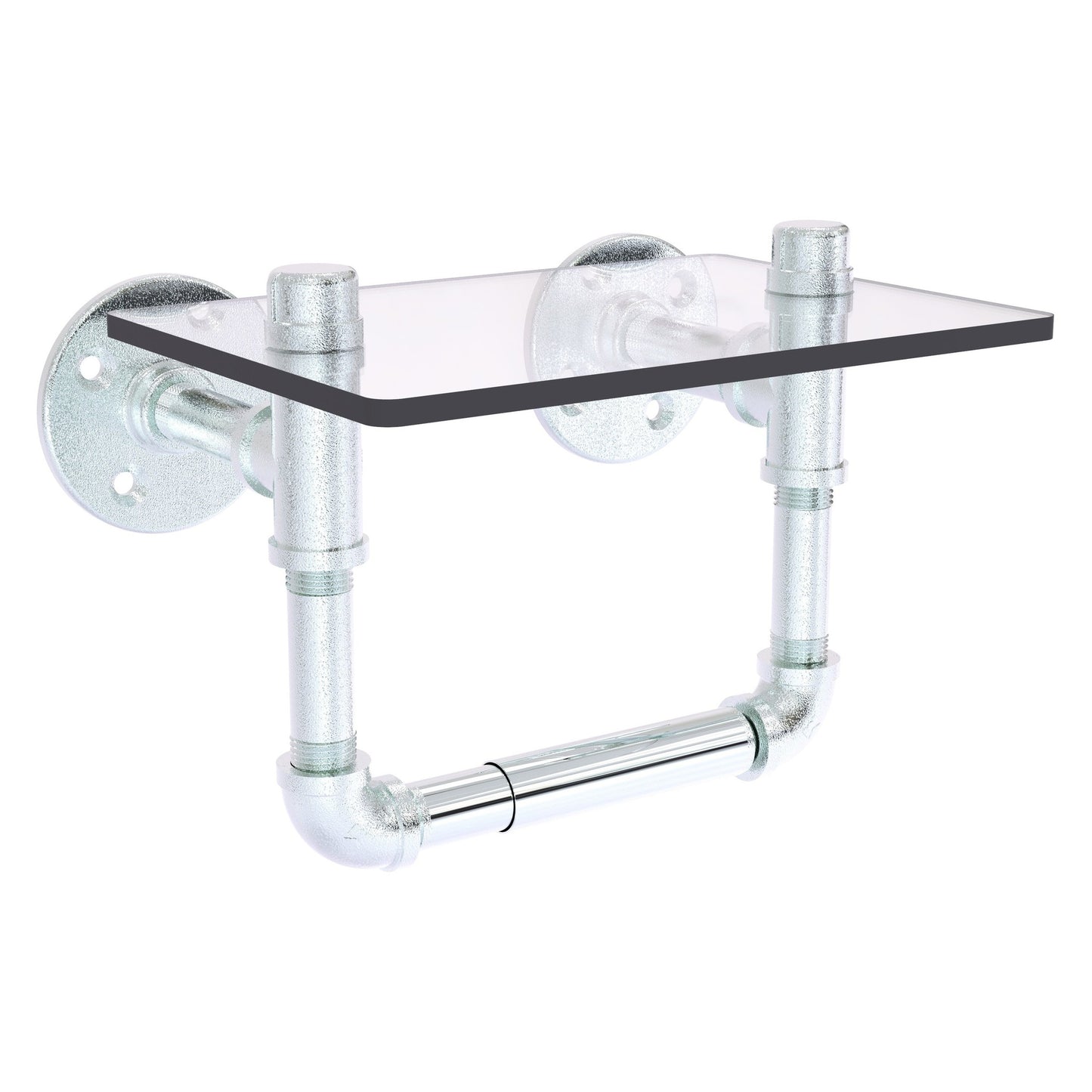Allied Brass Pipeline 9.5" x 6.7" Polished Chrome Solid Brass Toilet Tissue Holder With Glass Shelf