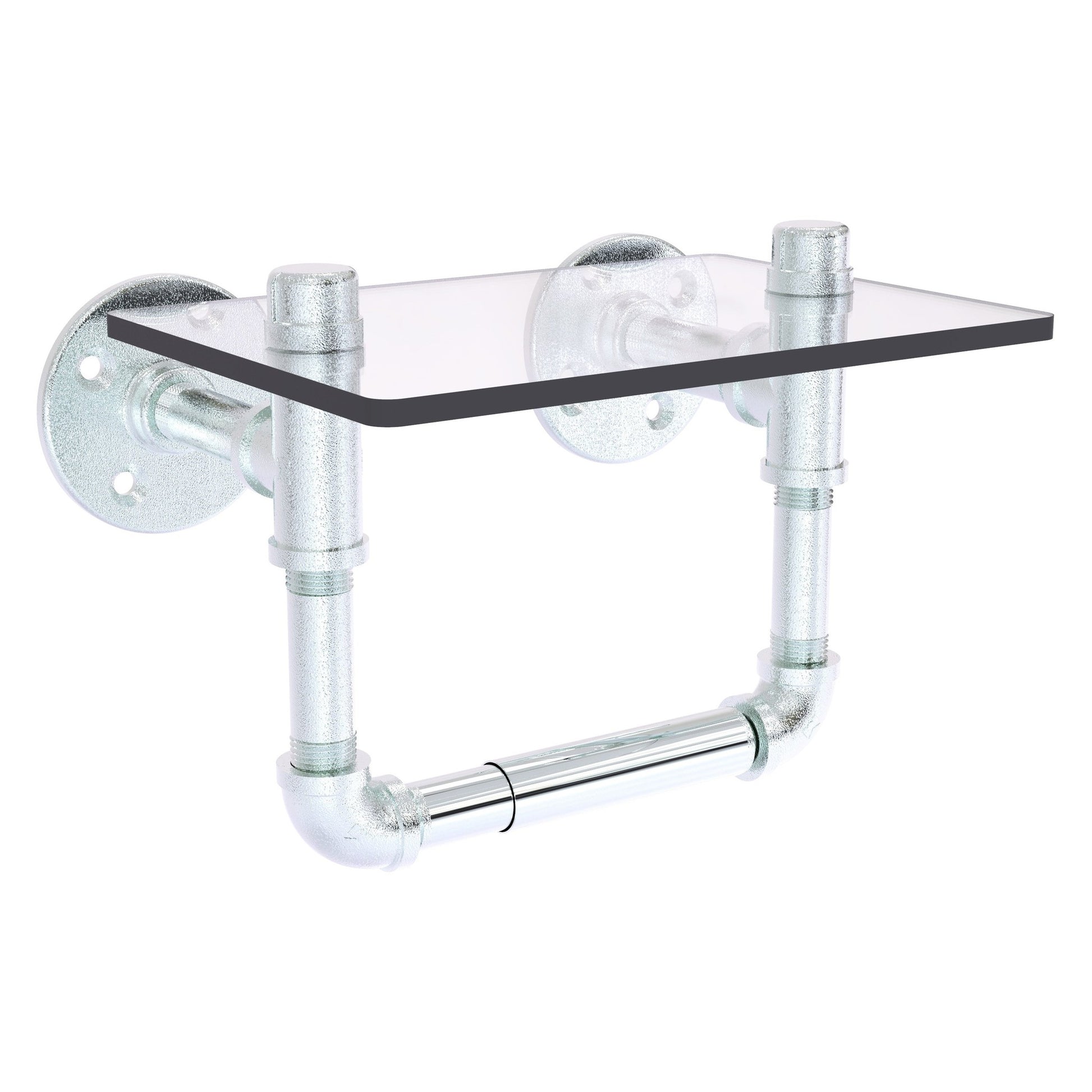Allied Brass Pipeline 9.5" x 6.7" Polished Chrome Solid Brass Toilet Tissue Holder With Glass Shelf