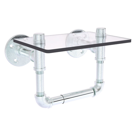 Allied Brass Pipeline 9.5" x 6.7" Polished Chrome Solid Brass Toilet Tissue Holder With Glass Shelf