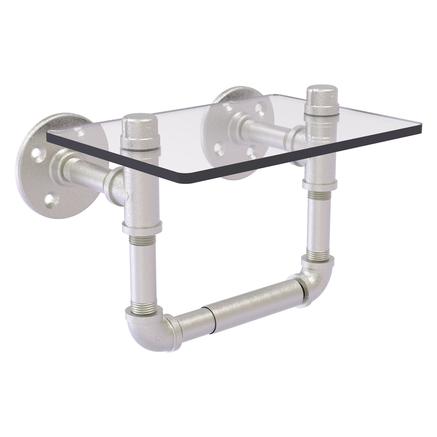 Allied Brass Pipeline 9.5" x 6.7" Satin Nickel Solid Brass Toilet Tissue Holder With Glass Shelf