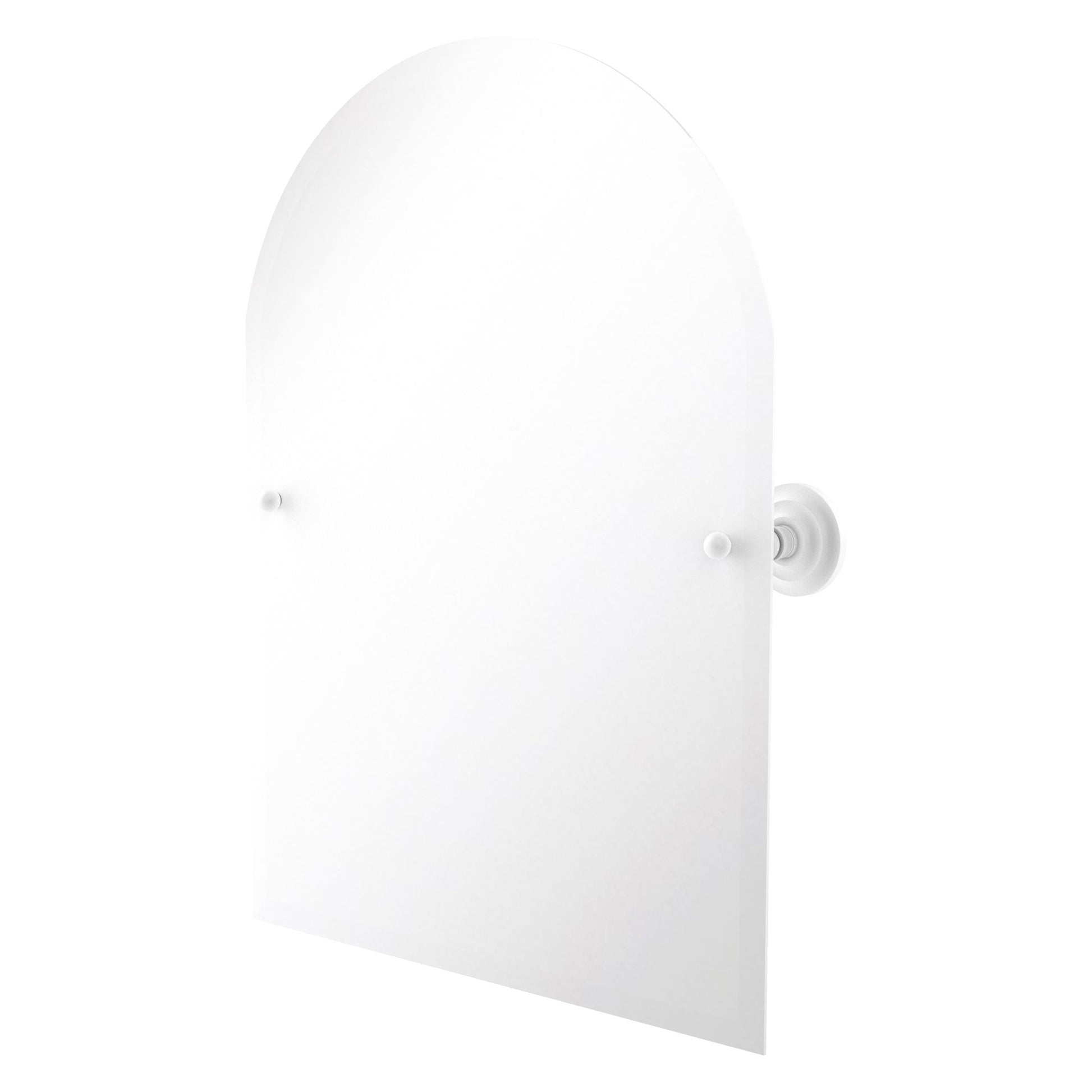 Allied Brass Prestige Que New 21" x 26" Matte White Solid Brass Frameless Arched Top Tilt Mirror With Beveled Edge