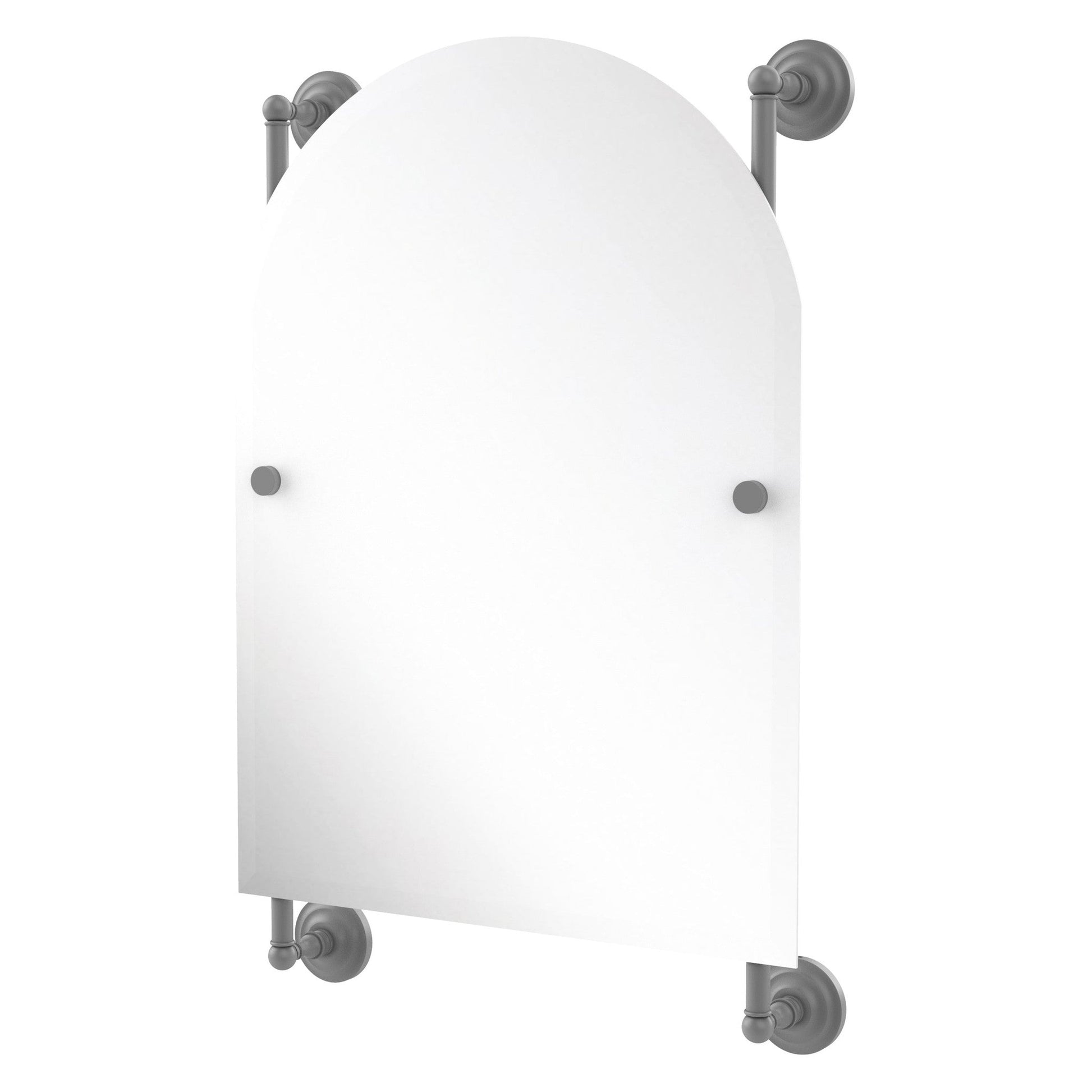 Allied Brass Prestige Que New 21" x 3.8" Matte Gray Solid Brass Arched Top Frameless Rail Mounted Mirror