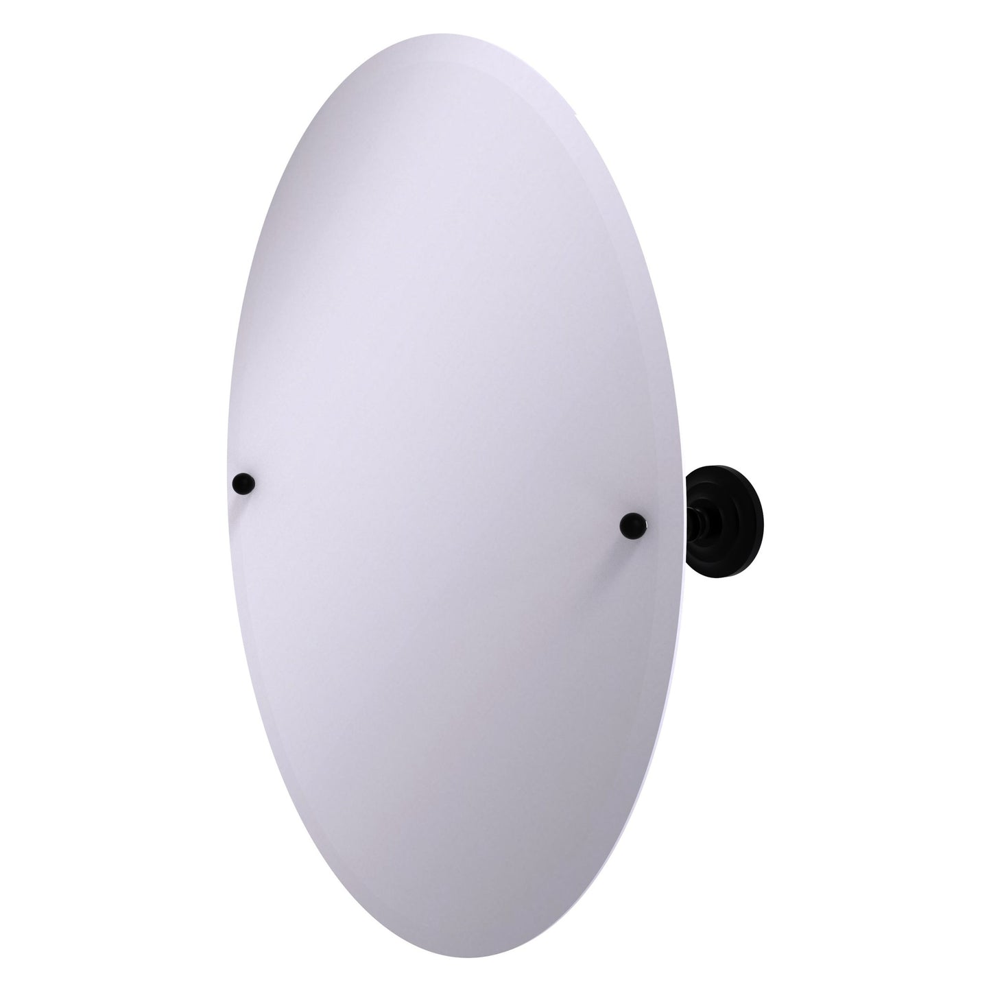 Allied Brass Prestige Que New 26" x 21" Matte Black Solid Brass Frameless Oval Tilt Mirror With Beveled Edge