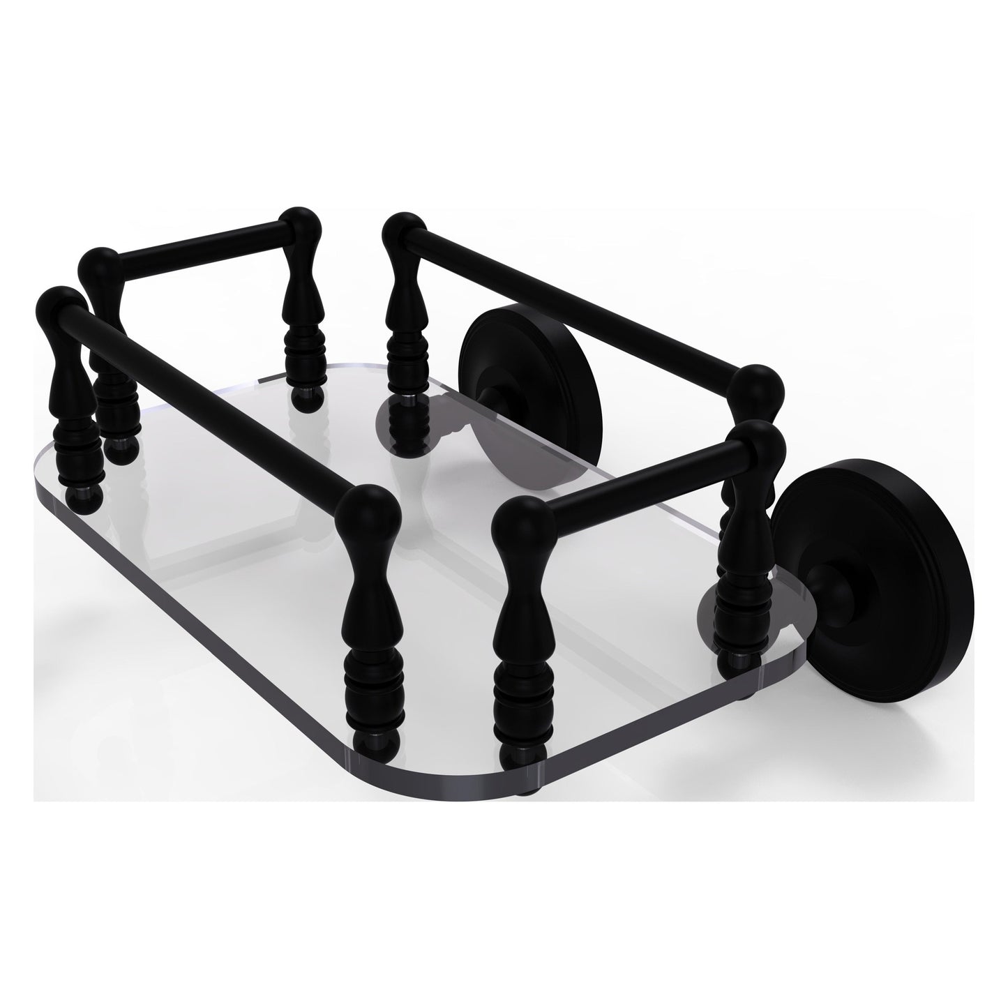 Allied Brass Prestige Regal 10.25" x 8" Matte Black Solid Brass PR-GT-6 Wall-Mounted Glass Guest Towel Tray