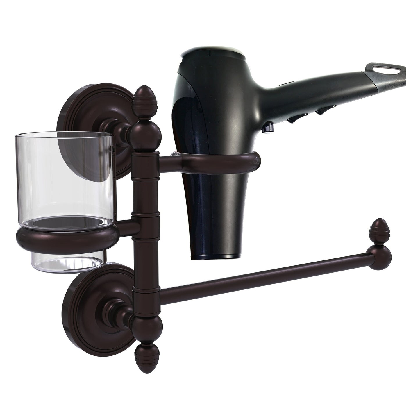 Allied Brass Prestige Regal 15" x 7" Antique Bronze Solid Brass Hair Dryer Holder and Organizer