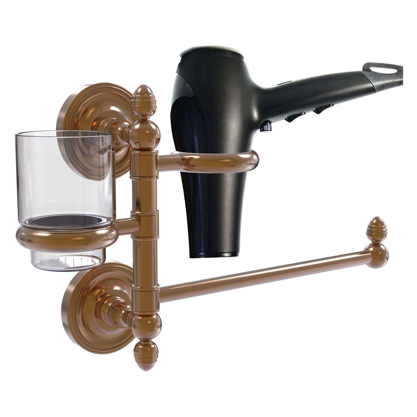 Allied Brass Prestige Regal 15" x 7" Brushed Bronze Solid Brass Hair Dryer Holder and Organizer