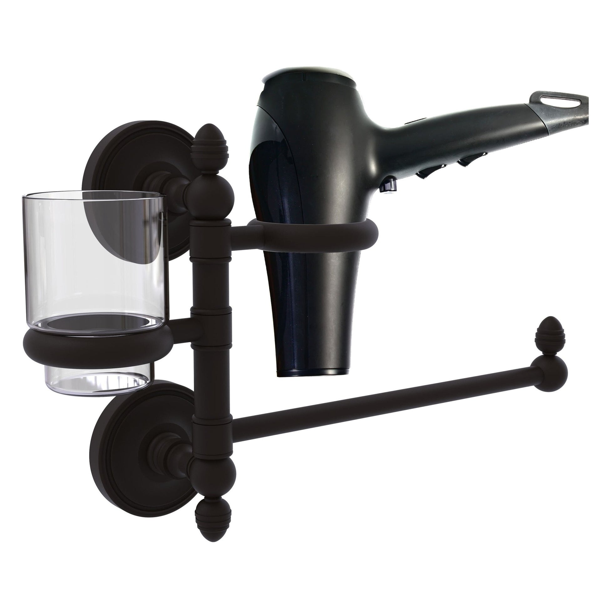 Allied Brass Prestige Regal 15" x 7" Oil Rubbed Bronze Solid Brass Hair Dryer Holder and Organizer