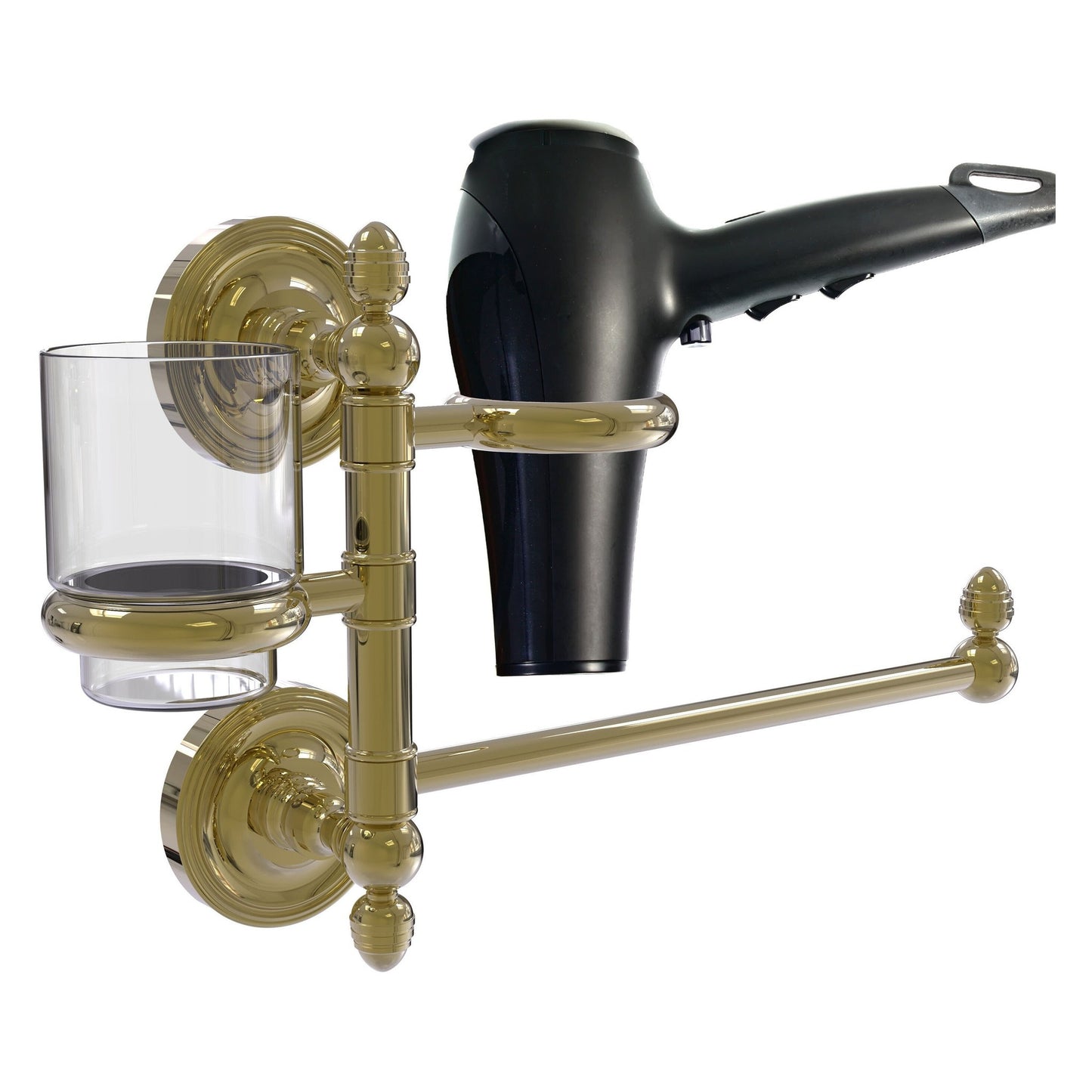 Allied Brass Prestige Regal 15" x 7" Unlacquered Brass Solid Brass Hair Dryer Holder and Organizer